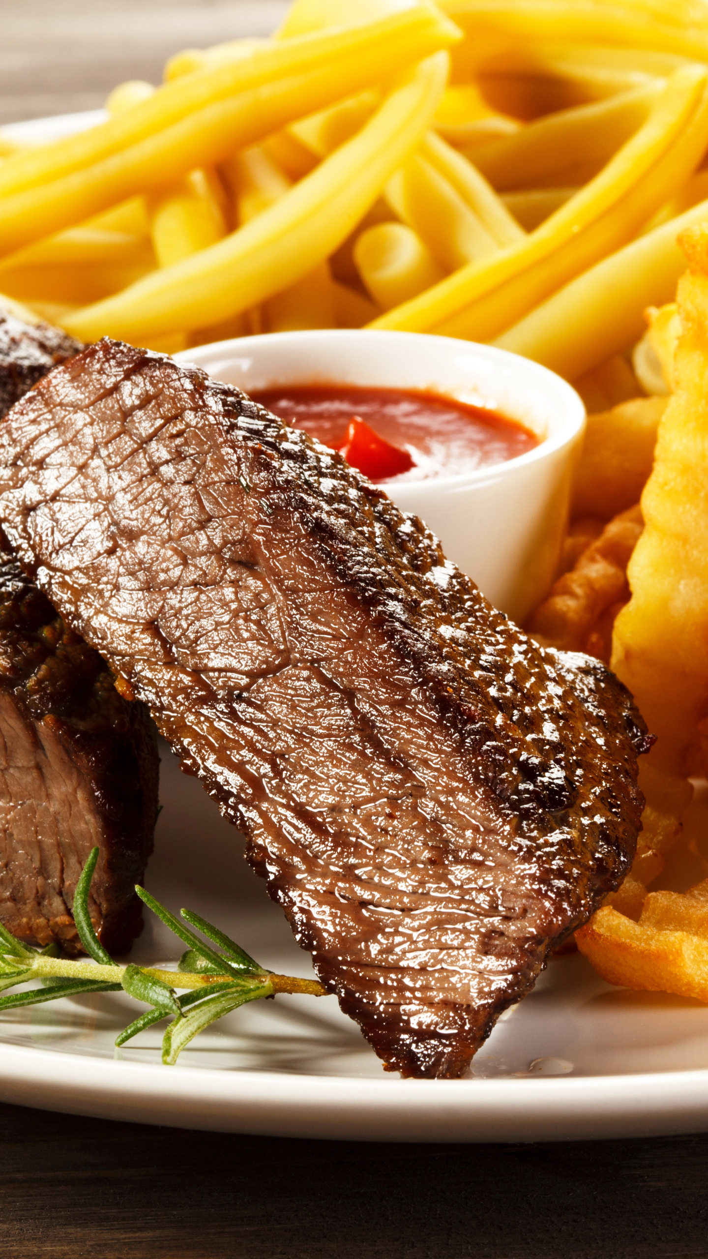 food, meal, meat, ketchup, french fries, steak High Definition image