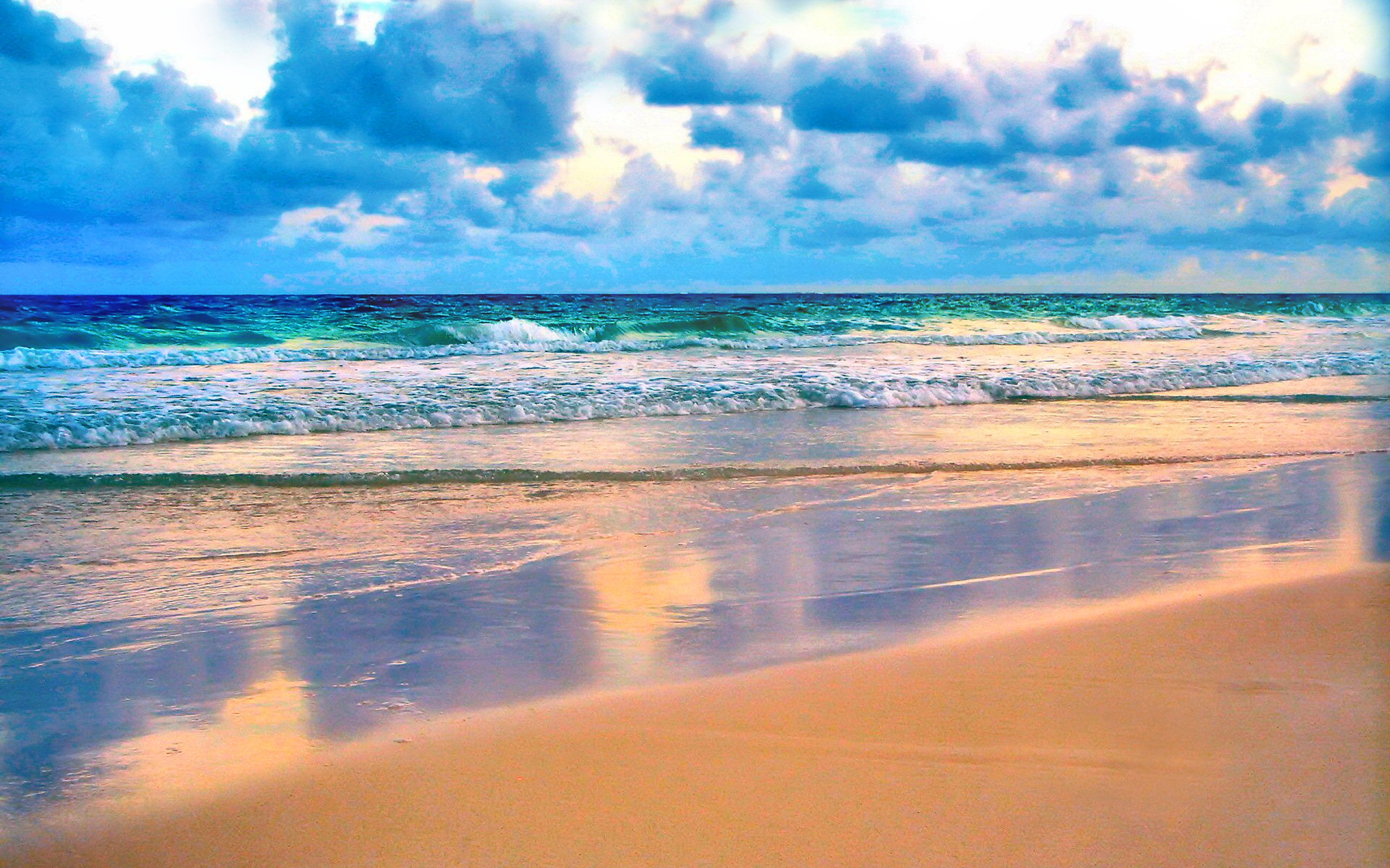 571624 Hintergrundbild herunterladen welle, horizont, erde/natur, strand, wolke, meer - Bildschirmschoner und Bilder kostenlos