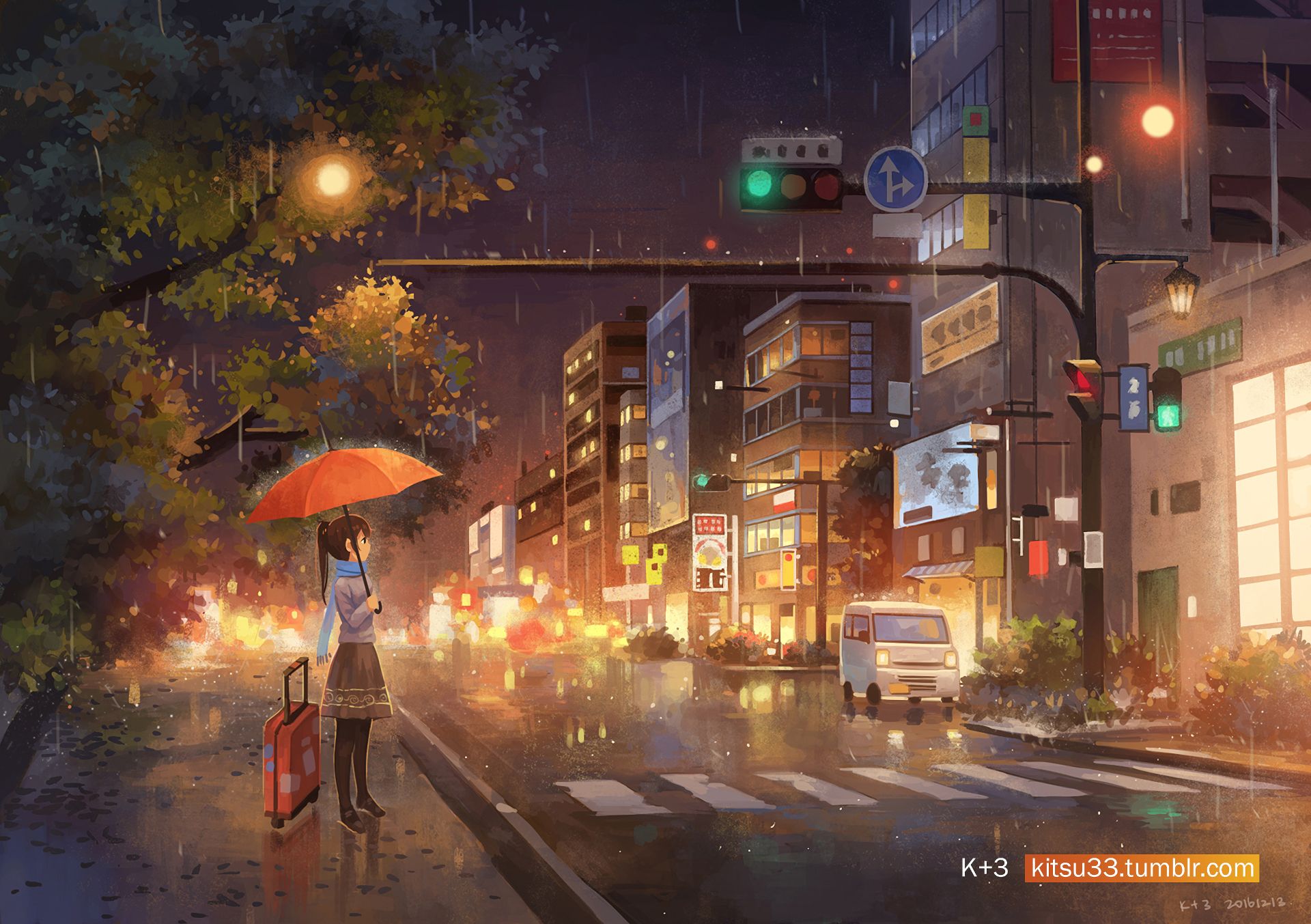 Ночной город в дождь арт