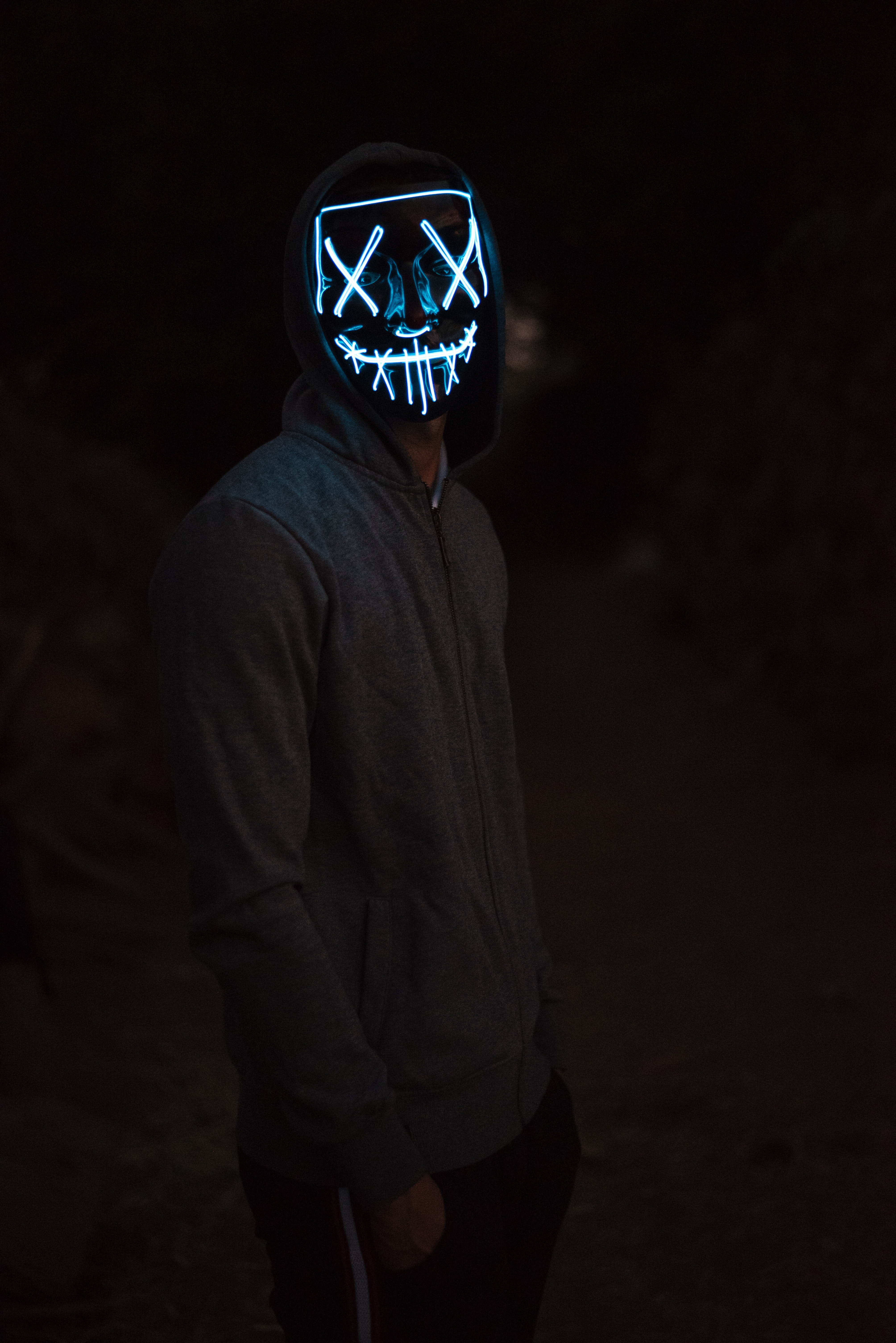hoodies, dark, neon, mask, human, person, hoodie HD wallpaper