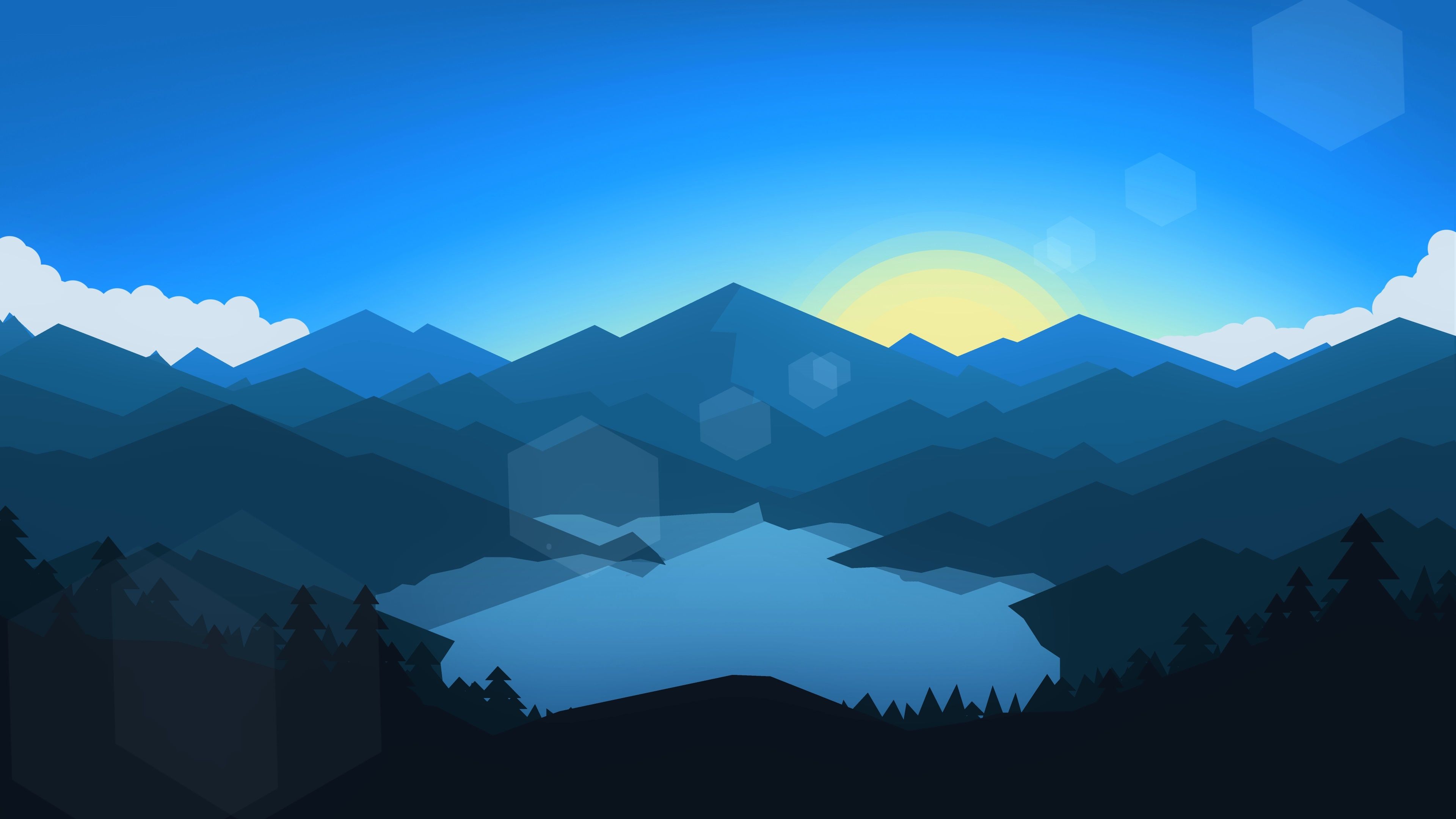 Mountains Vector Red Moon Sun Background Minimalism 4K HD Minimalism  Wallpapers, HD Wallpapers