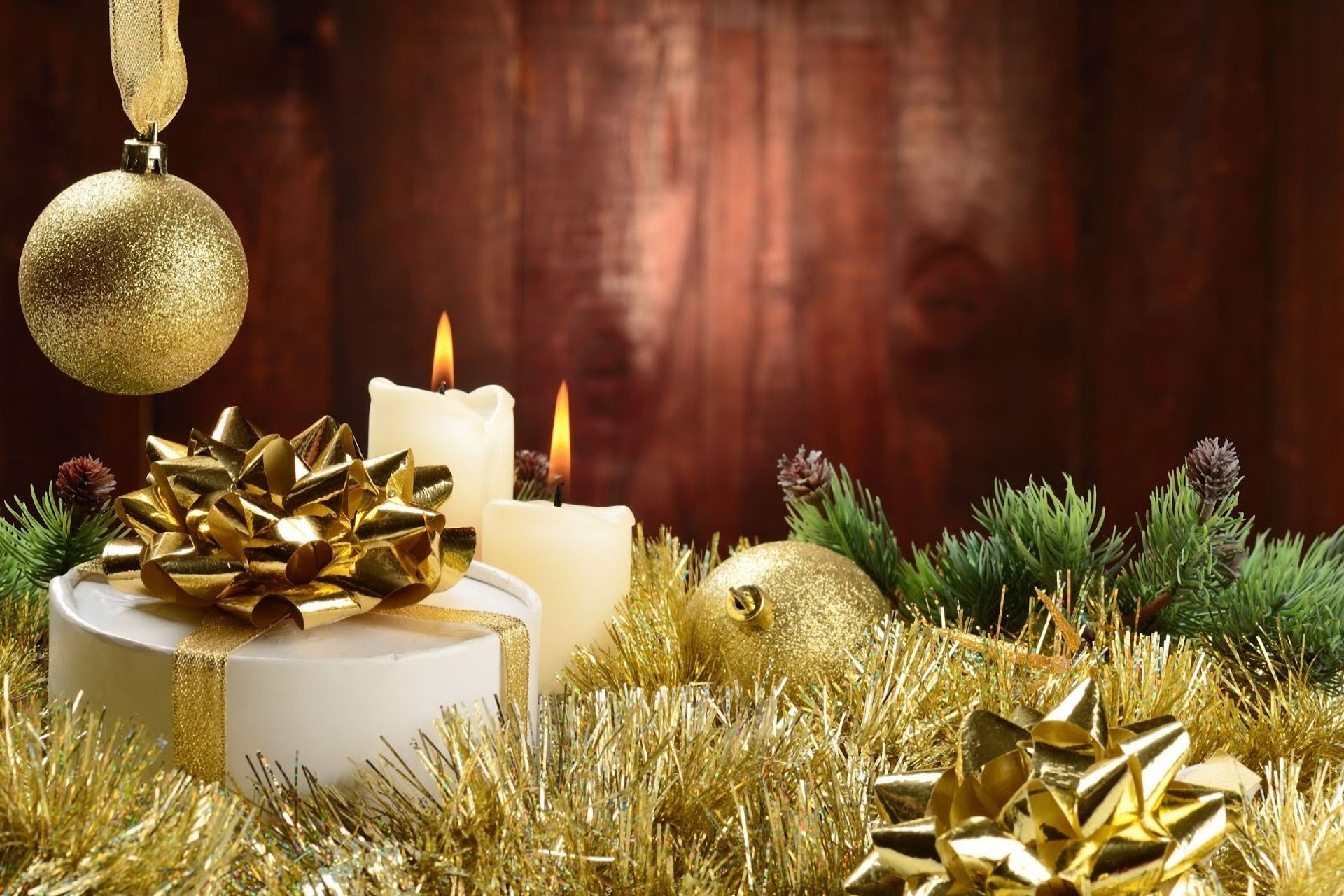 874767 завантажити шпалери свято, різдво, свічка, прикраса, подарунок, золотий - заставки і картинки безкоштовно