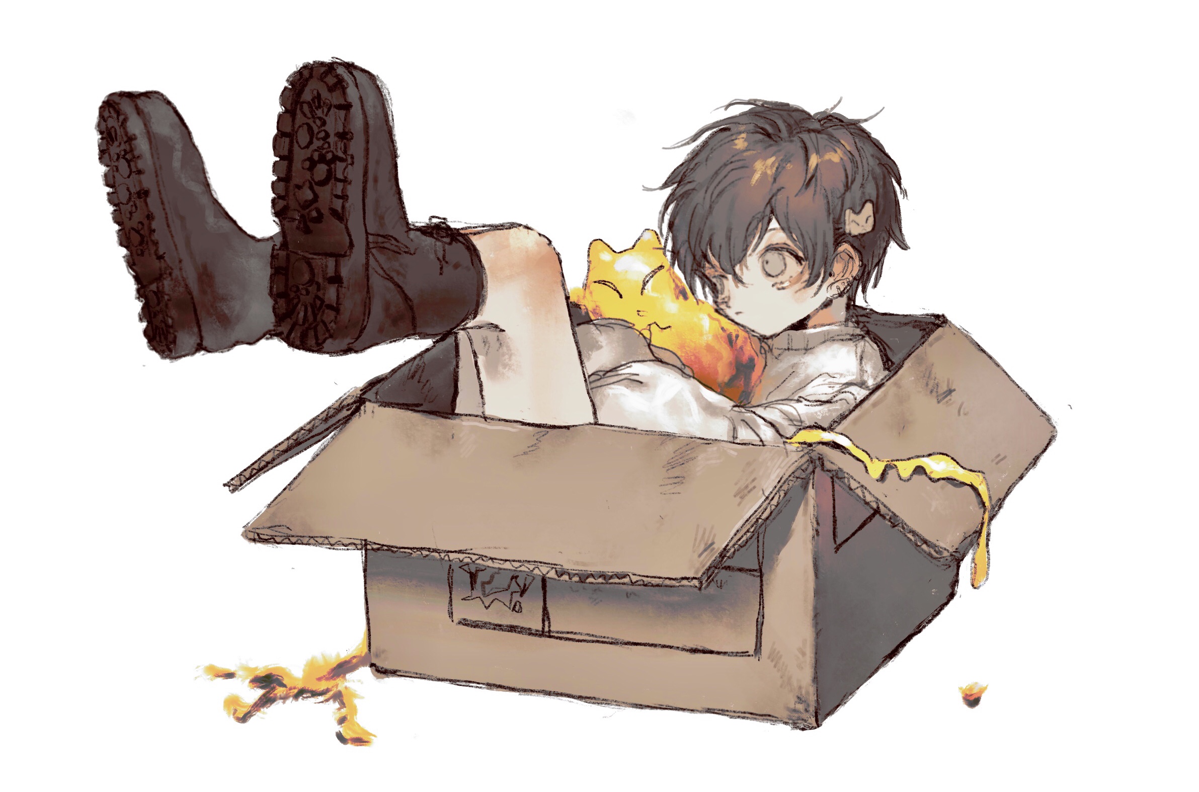 anime, boy, box, cat