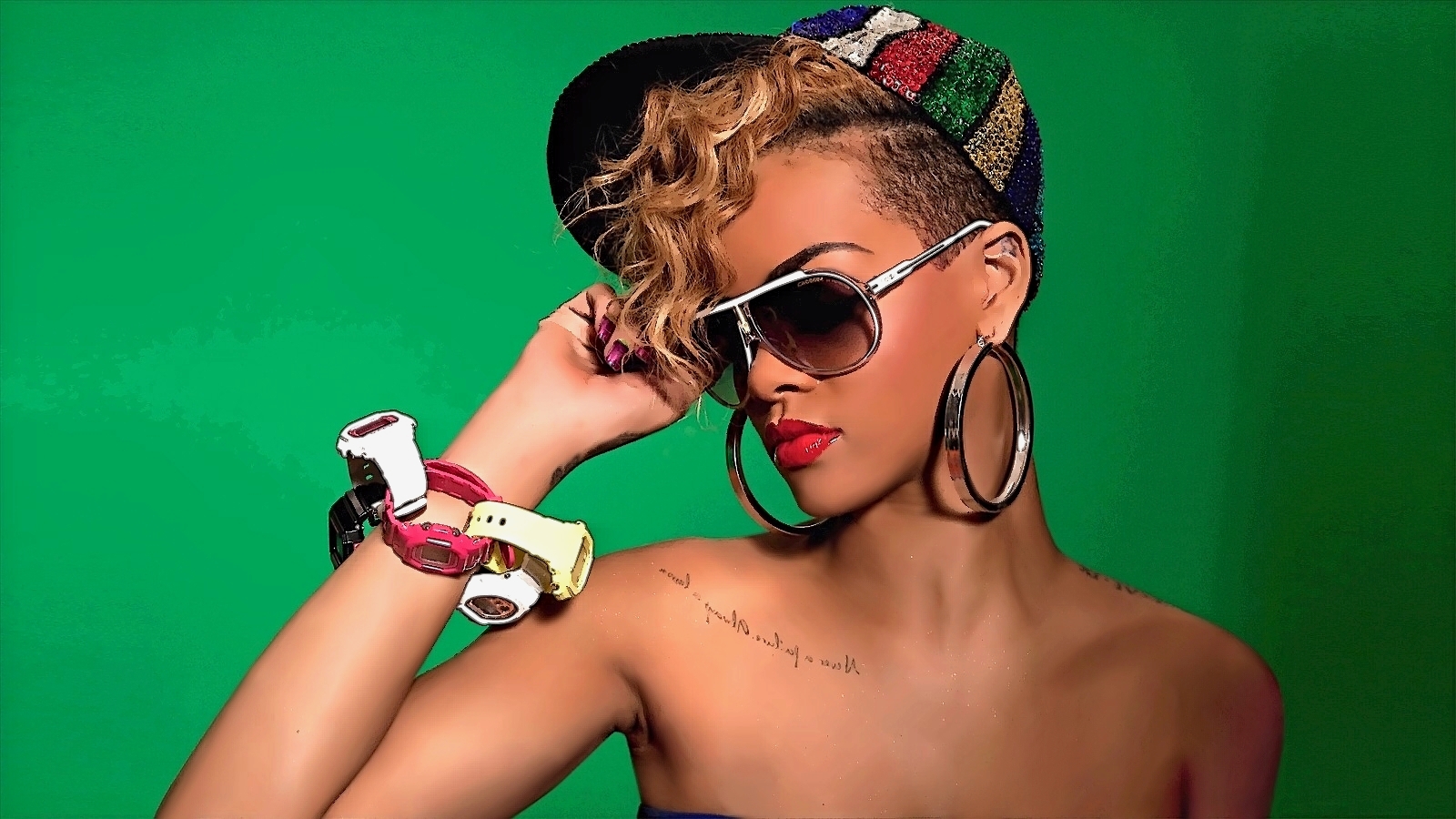 Download mobile wallpaper Music, Rihanna, Cap, Glasses, Watch for free.
