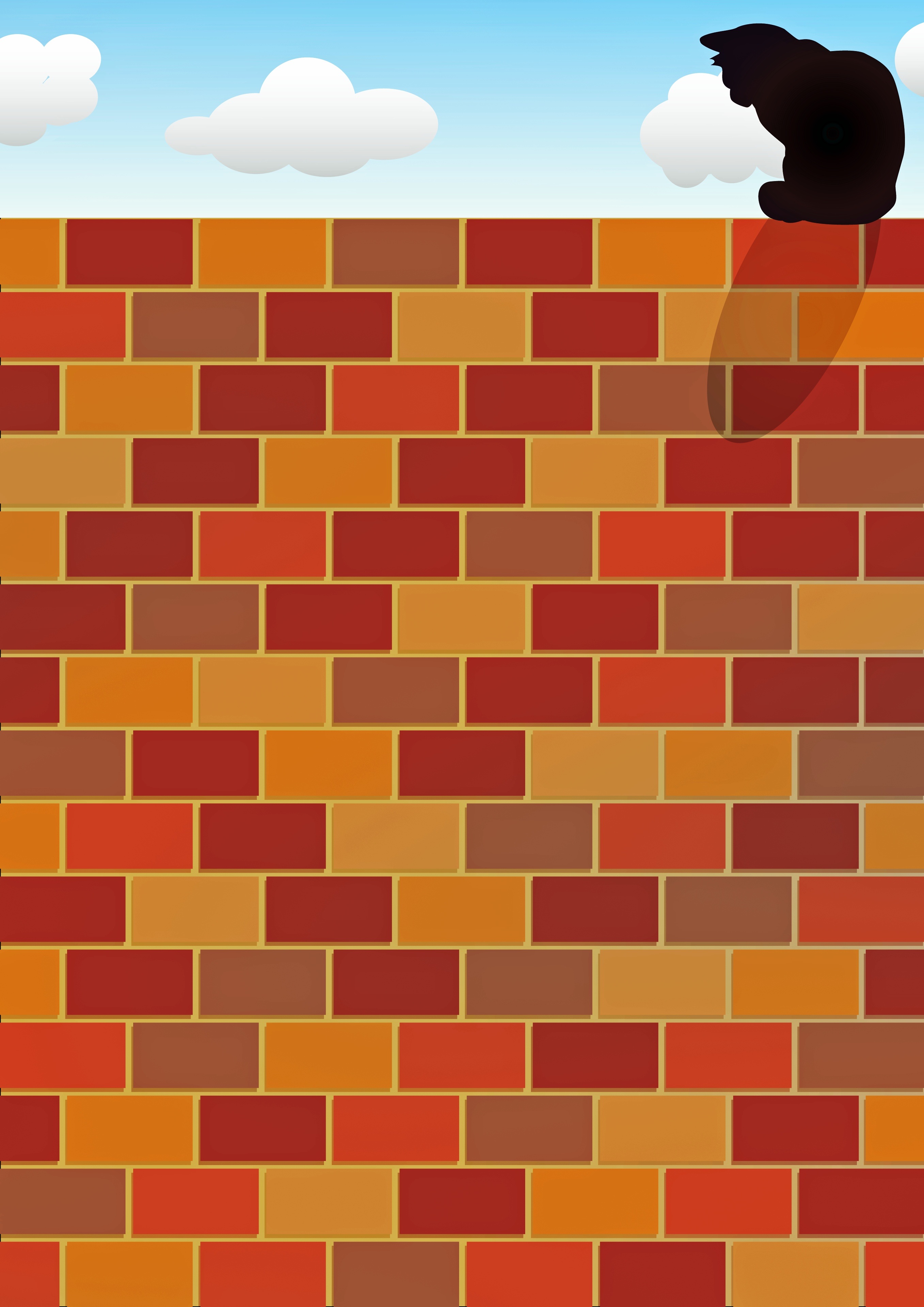 Download mobile wallpaper Fence, Cat, Brick Wall, Art, Vector for free.