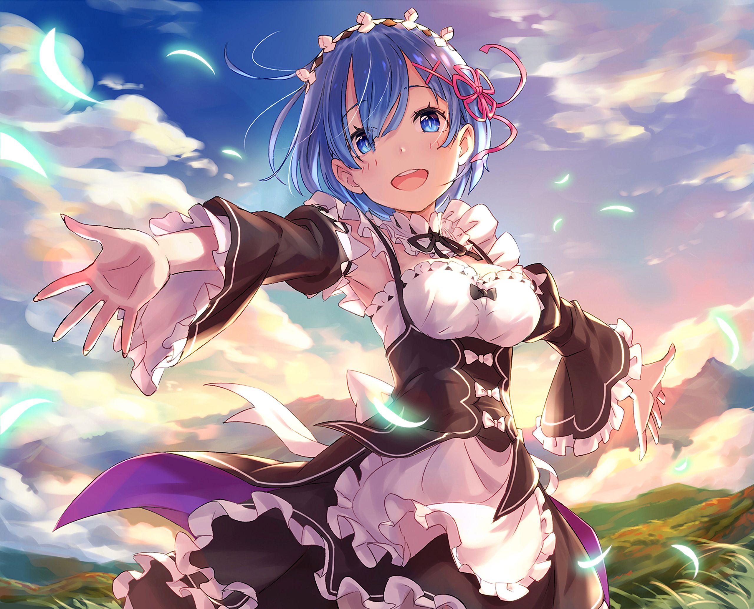 short hair, rem (re:zero), blue hair, anime, re:zero starting life in another world, maid, blue eyes 8K