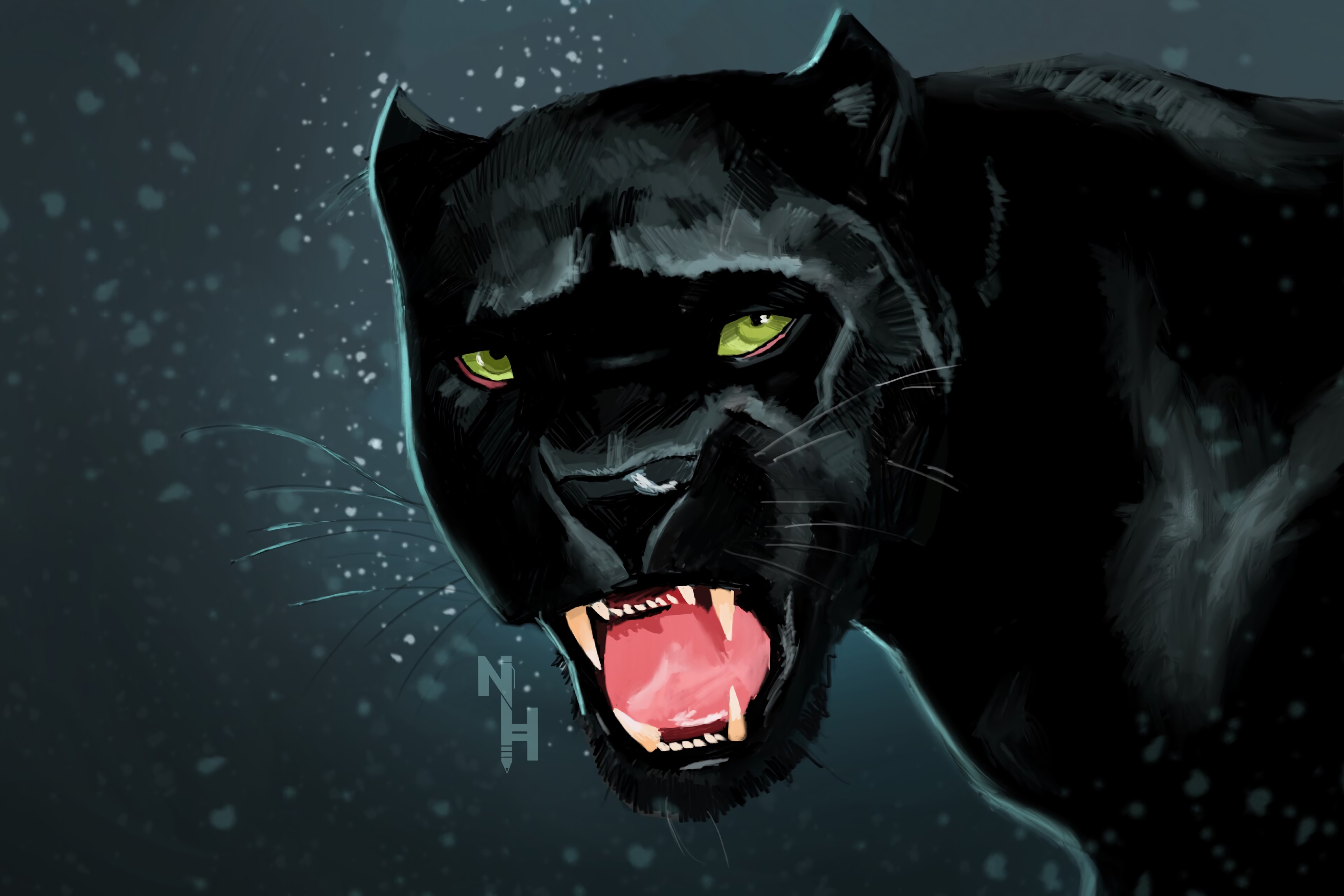 Download mobile wallpaper Panther, Predator, Grin, Art for free.