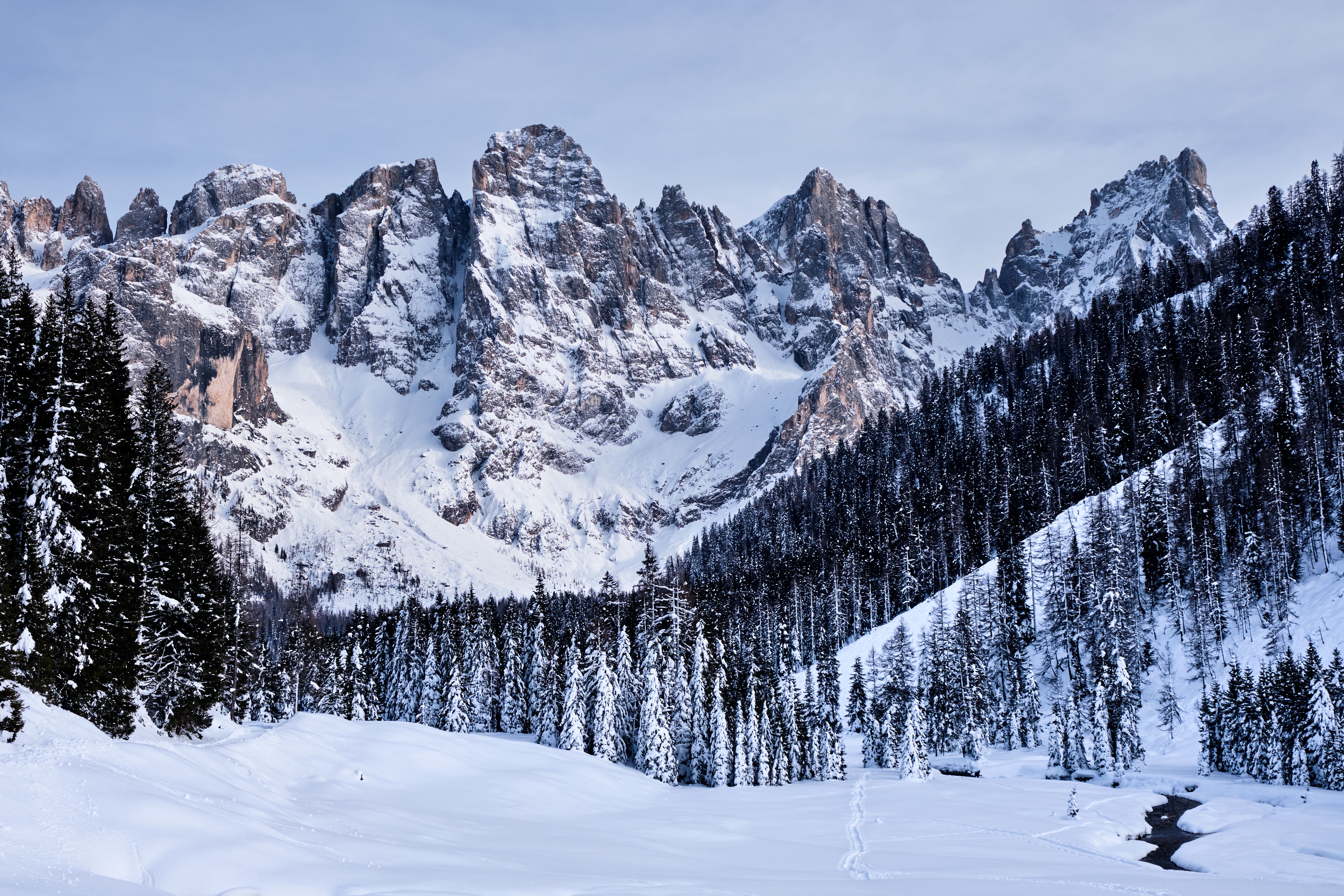 Handy-Wallpaper Natur, Bäume, Schneebedeckt, Schnee, Snowbound, Winter, Mountains, Italien kostenlos herunterladen.