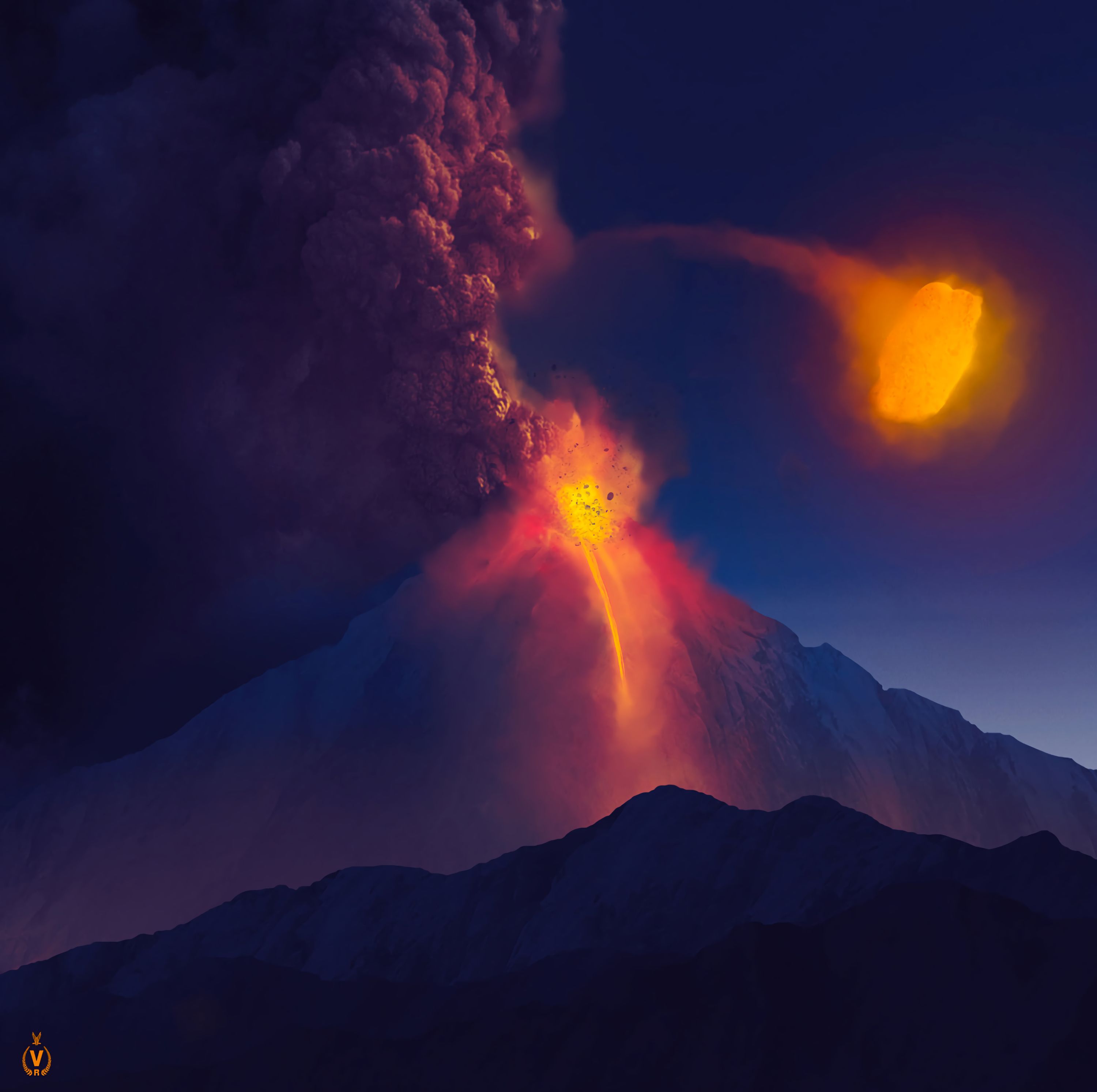 Download mobile wallpaper Lava, Stones, Volcano, Mountain, Art for free.