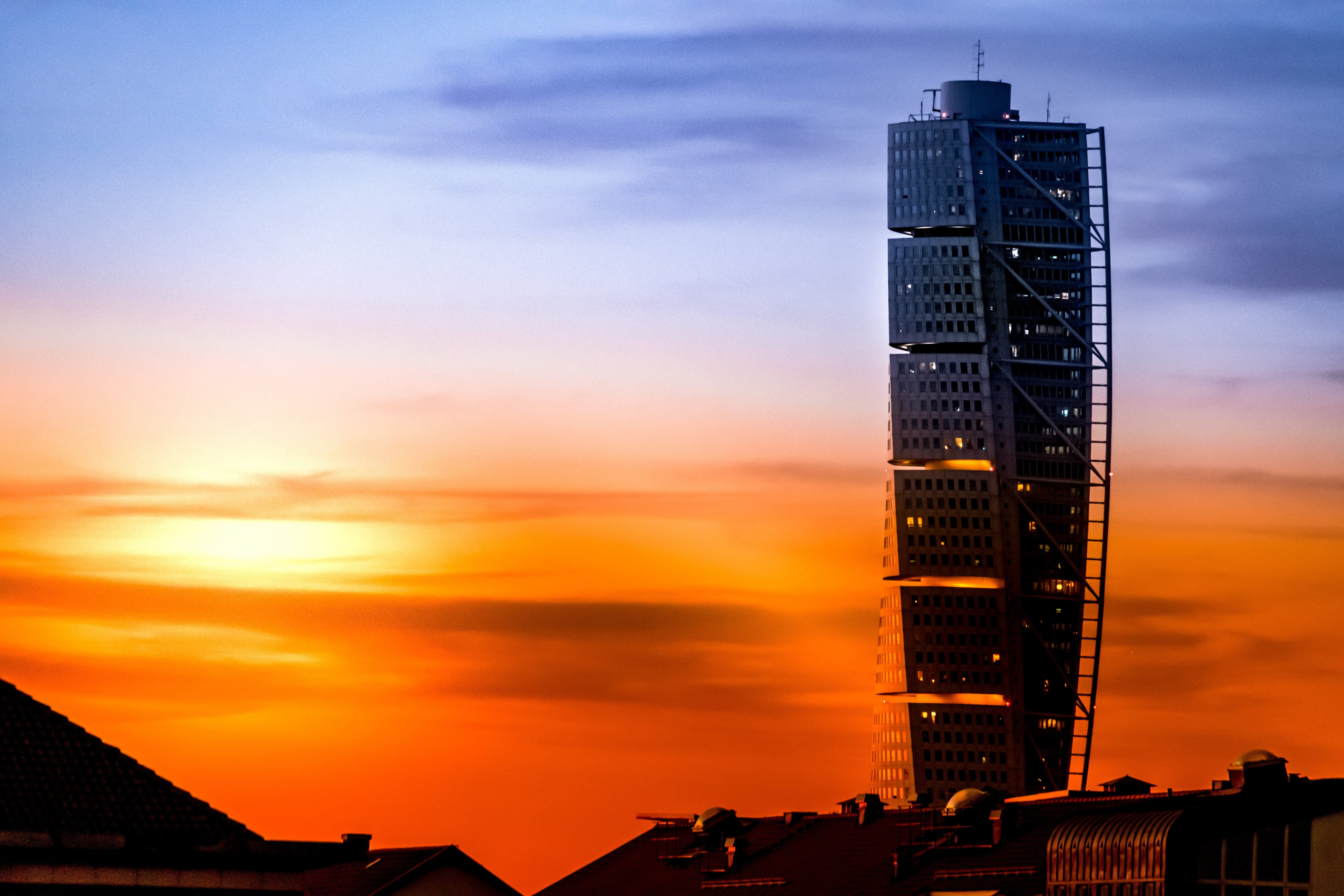 Download mobile wallpaper Building, Cities, Tower, Sunset for free.