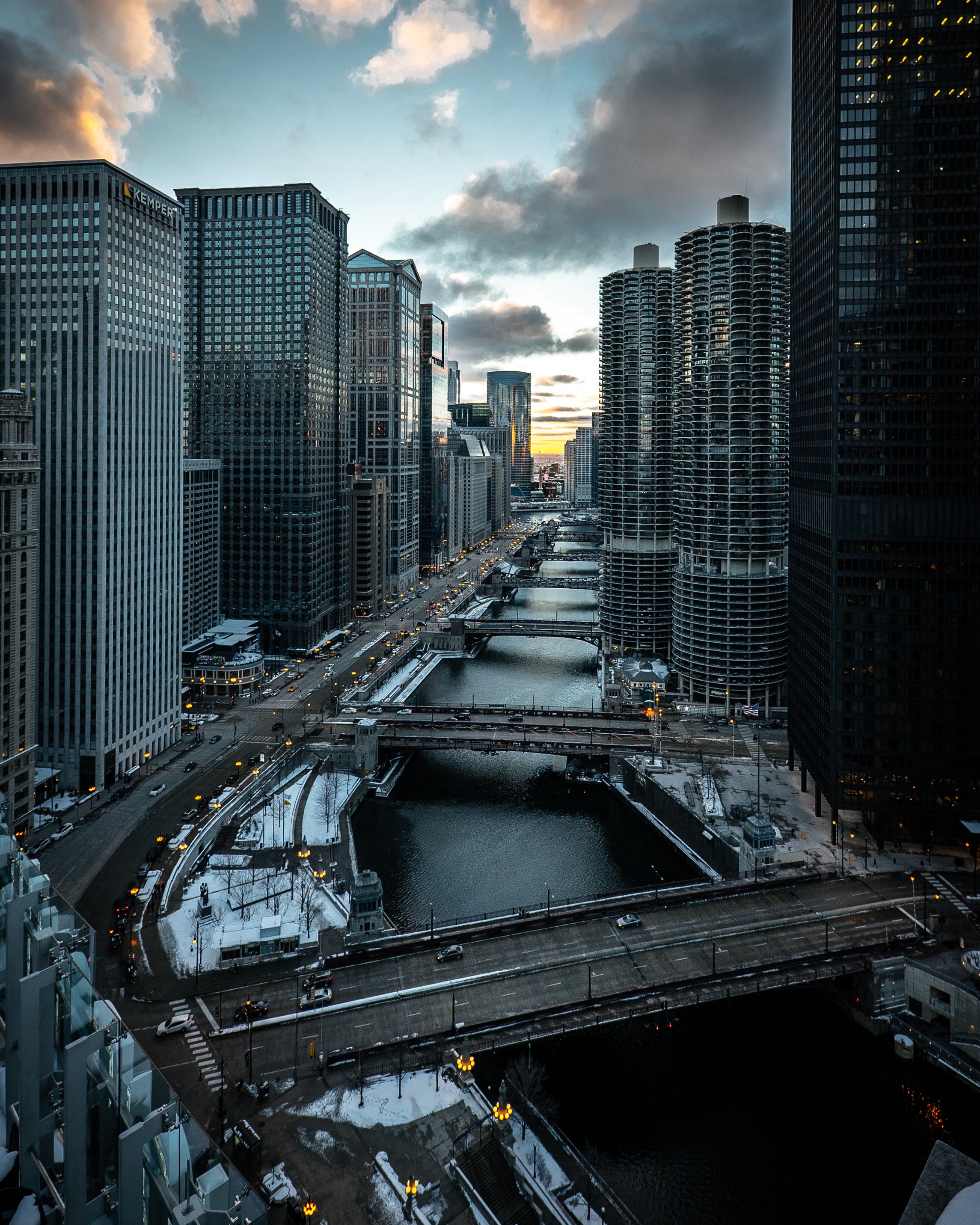 cities, chicago, bridges, city, building, view from above 8K