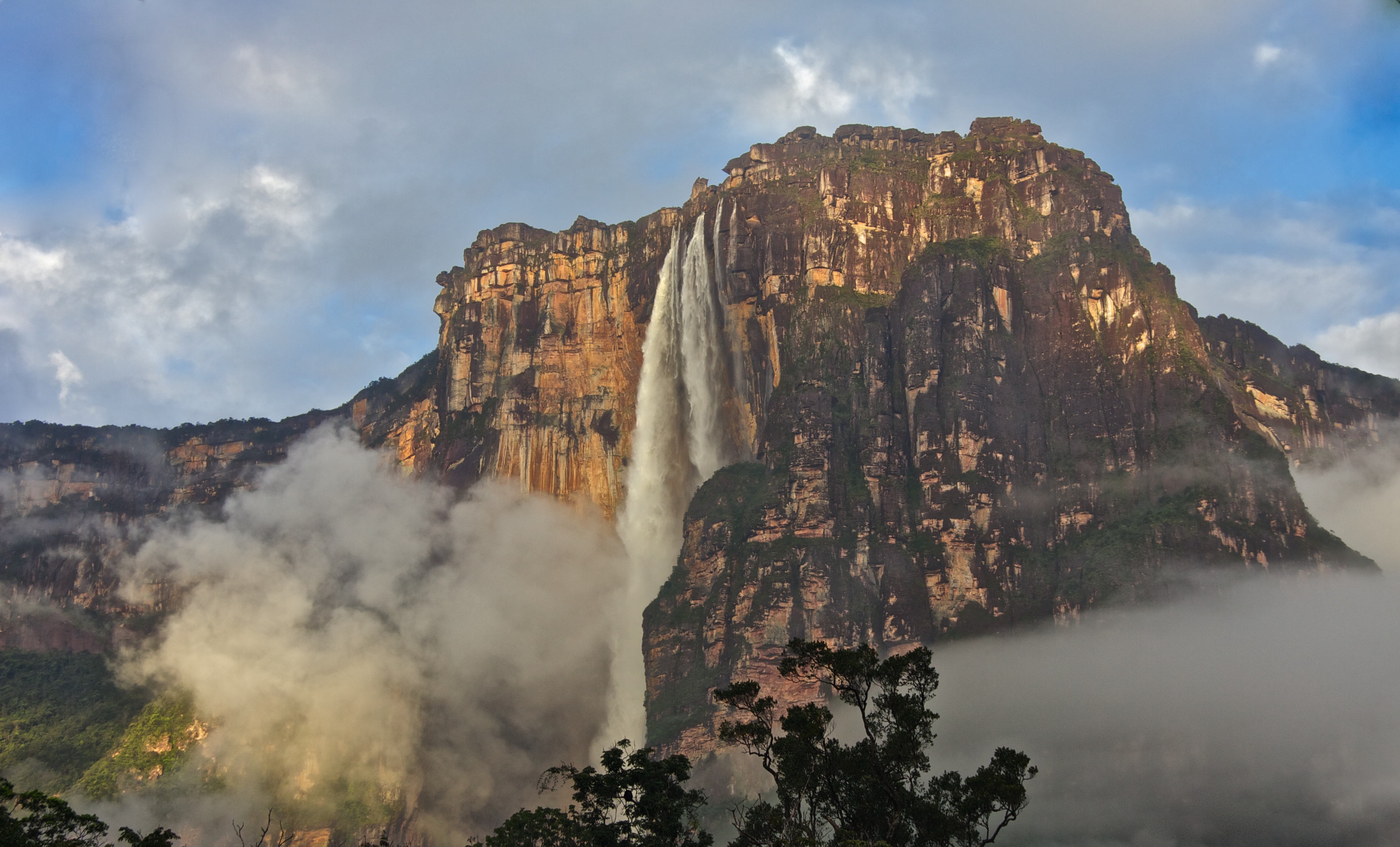 vertical wallpaper venezuela, earth, angel falls, cliff, fog, mountain, waterfall, waterfalls