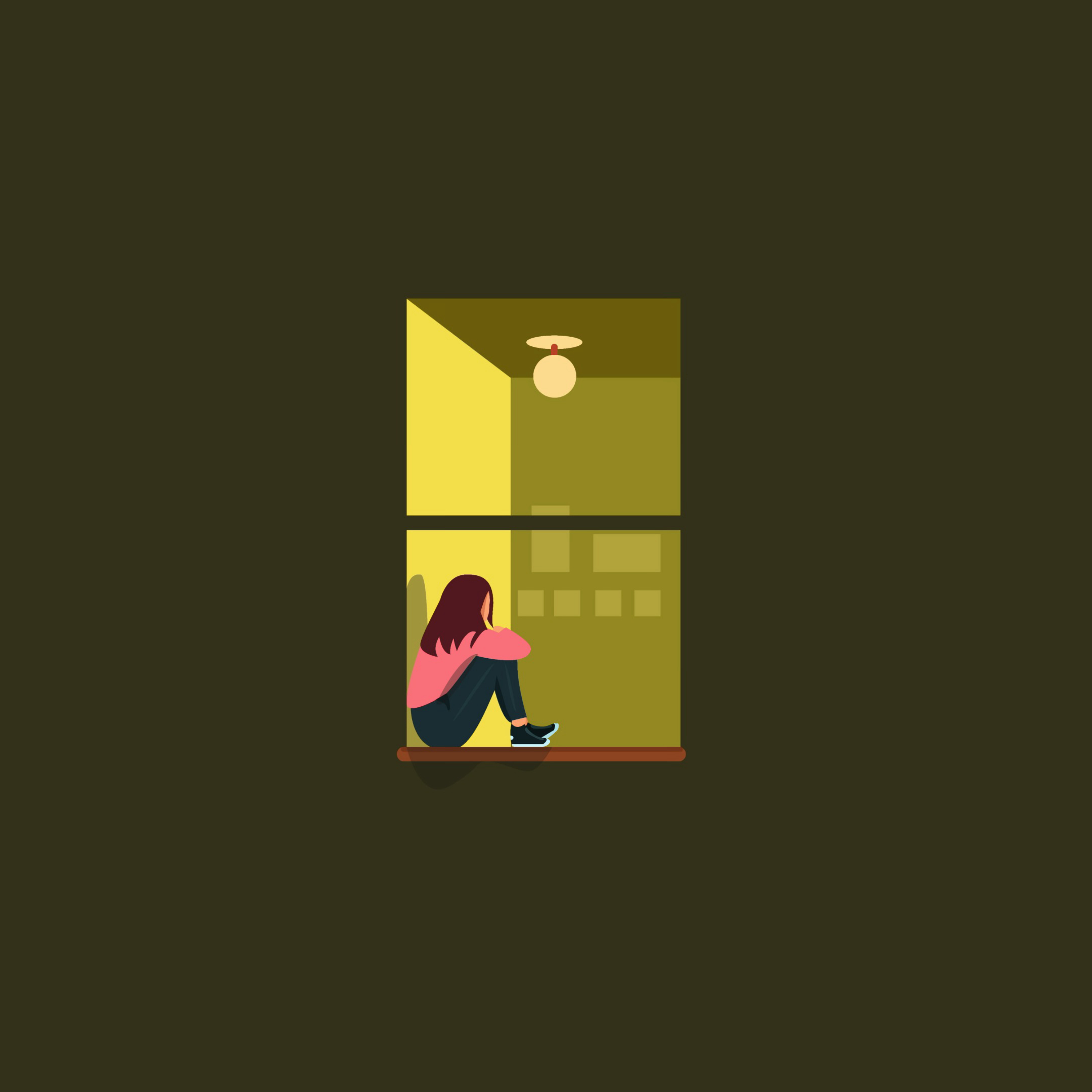 loneliness, girl, window, vector 1080p