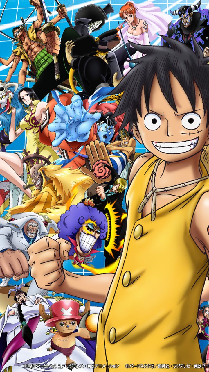 anime, crossover, cell (dragon ball), monkey d luffy, boa hancock, brook (one piece), nami (one piece), franky (one piece), emporio ivankov, android 16 (dragon ball), android 17 (dragon ball), golden lion shiki, nico robin cellphone