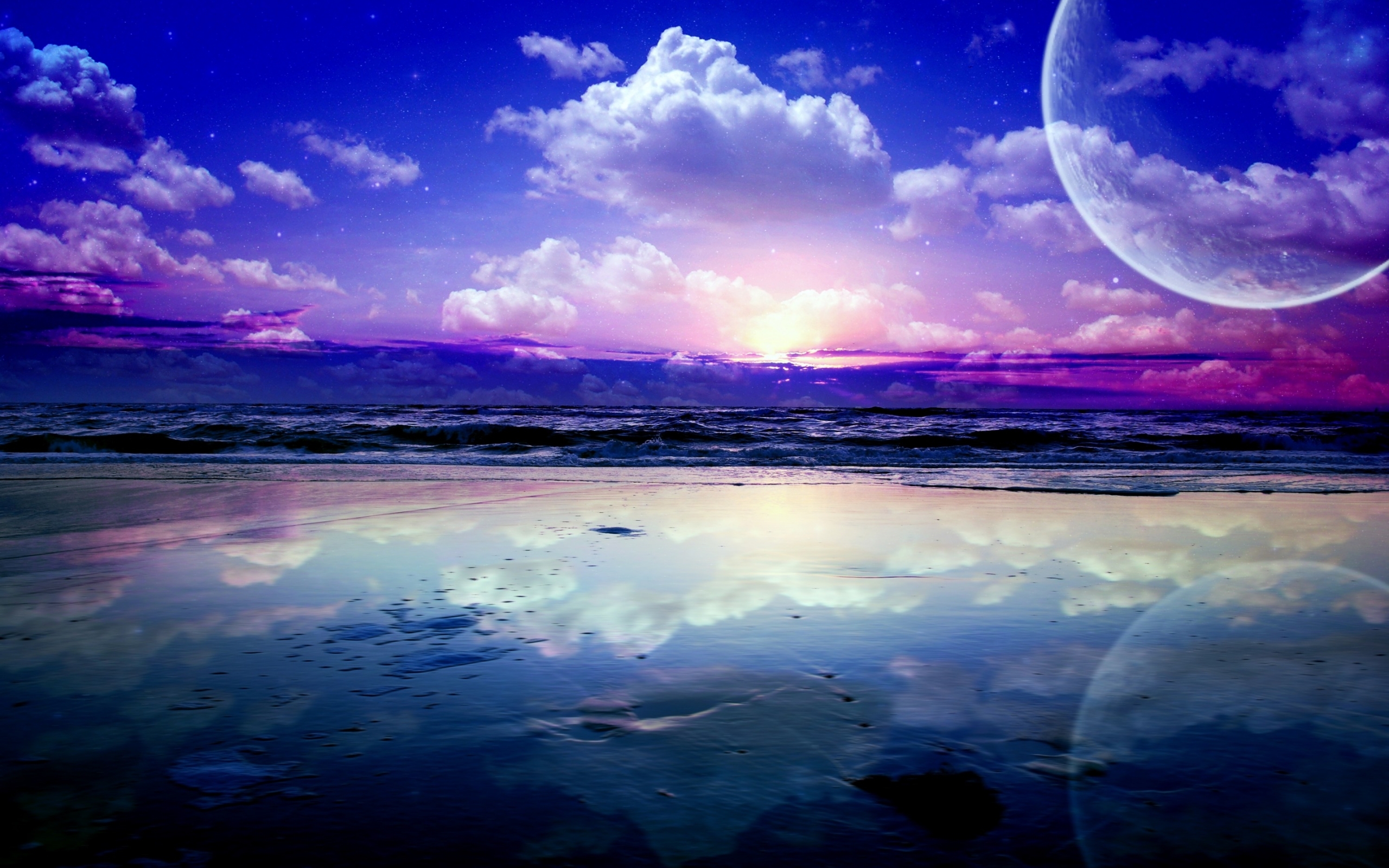 Laden Sie das Landschaft, Sunset, Sky, Sea, Clouds, Mond-Bild kostenlos auf Ihren PC-Desktop herunter