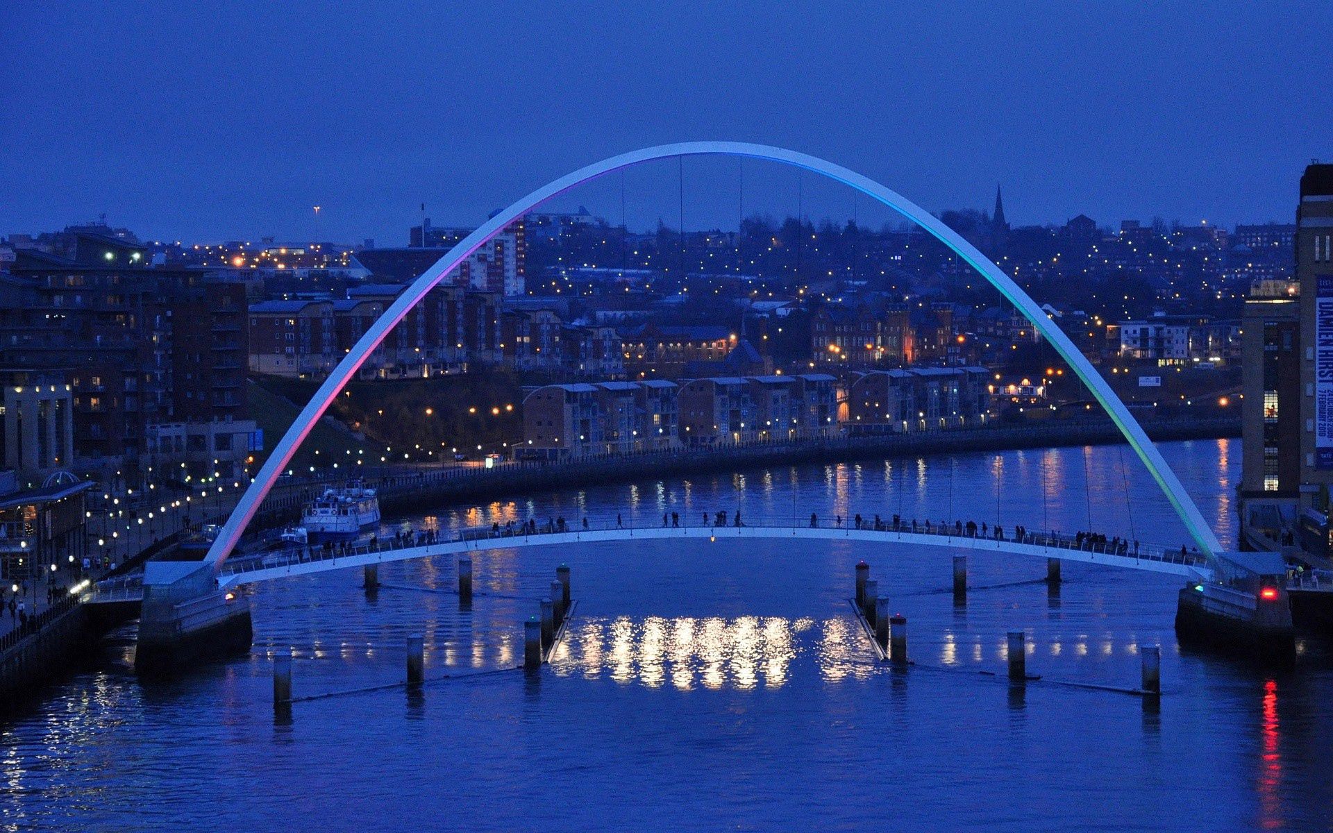 england, cities, millennium bridge, newcastle, early winter evening