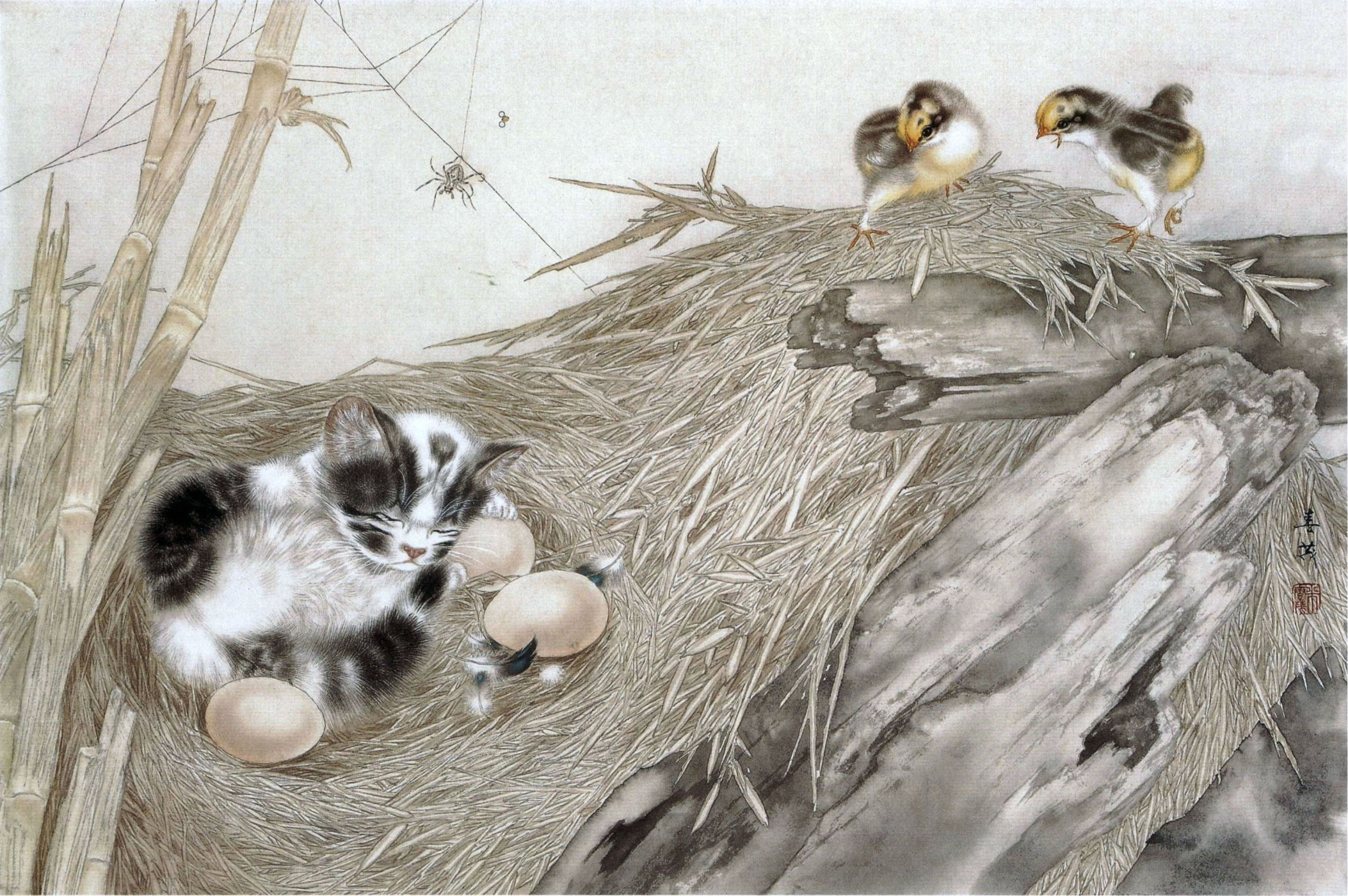 Птенцы в гнезде живопись