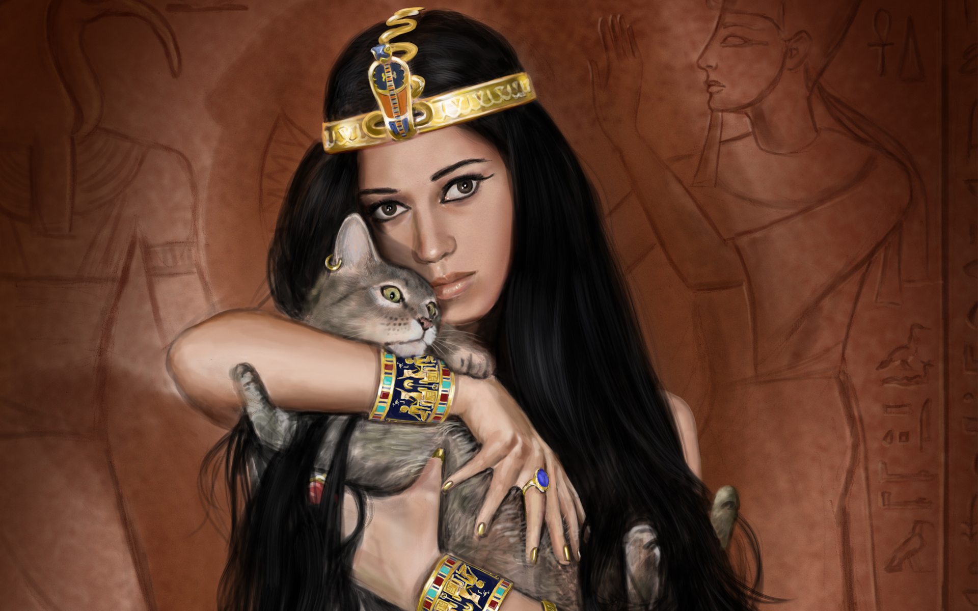 fantasy, egyptian, cat, occult mobile wallpaper