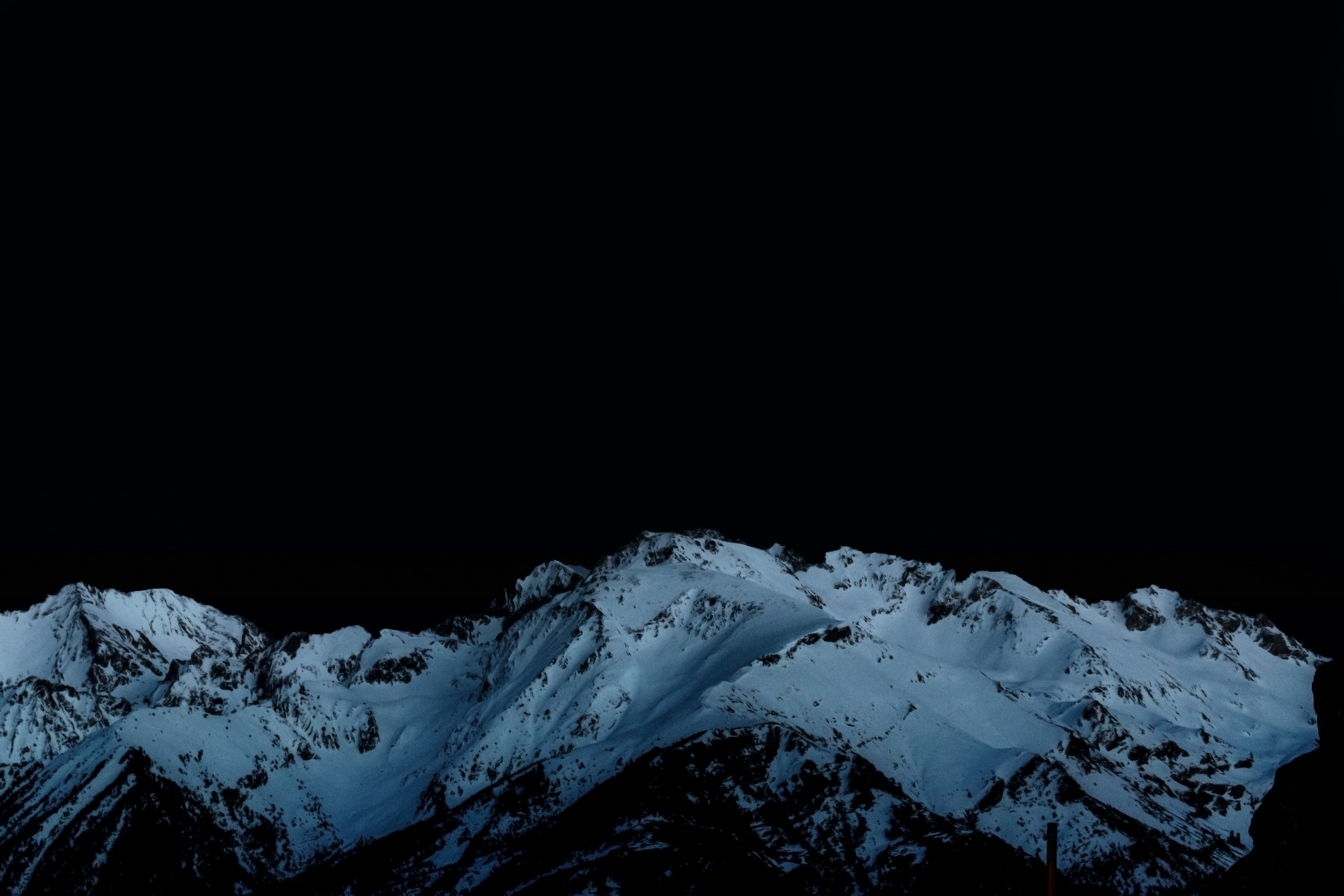 mountains, tops, snow, nature, night, vertex
