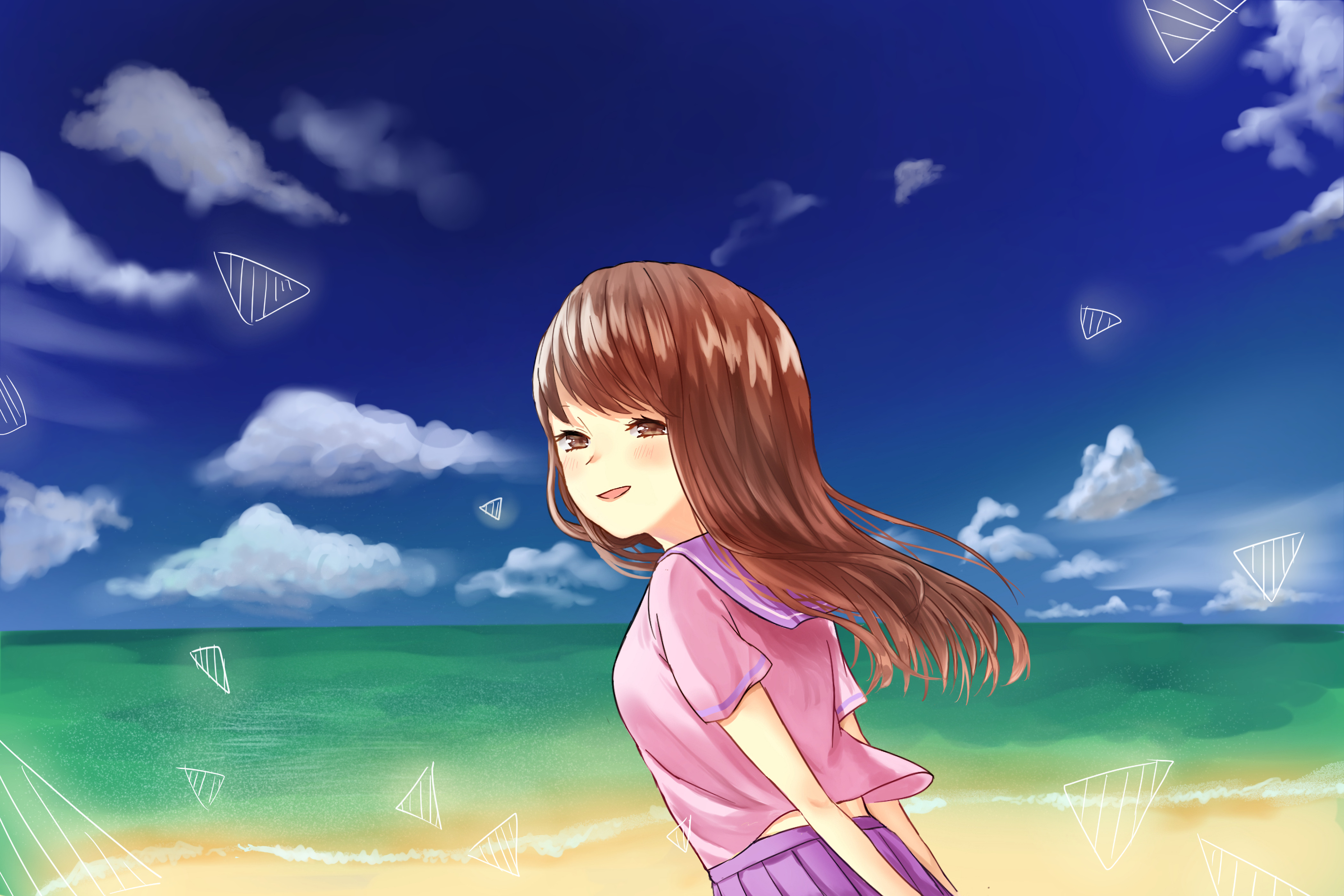 Mobile wallpaper Anime Sky Beach Horizon Ocean Boat Original  Scenic Palm Tree 863162 download the picture for free