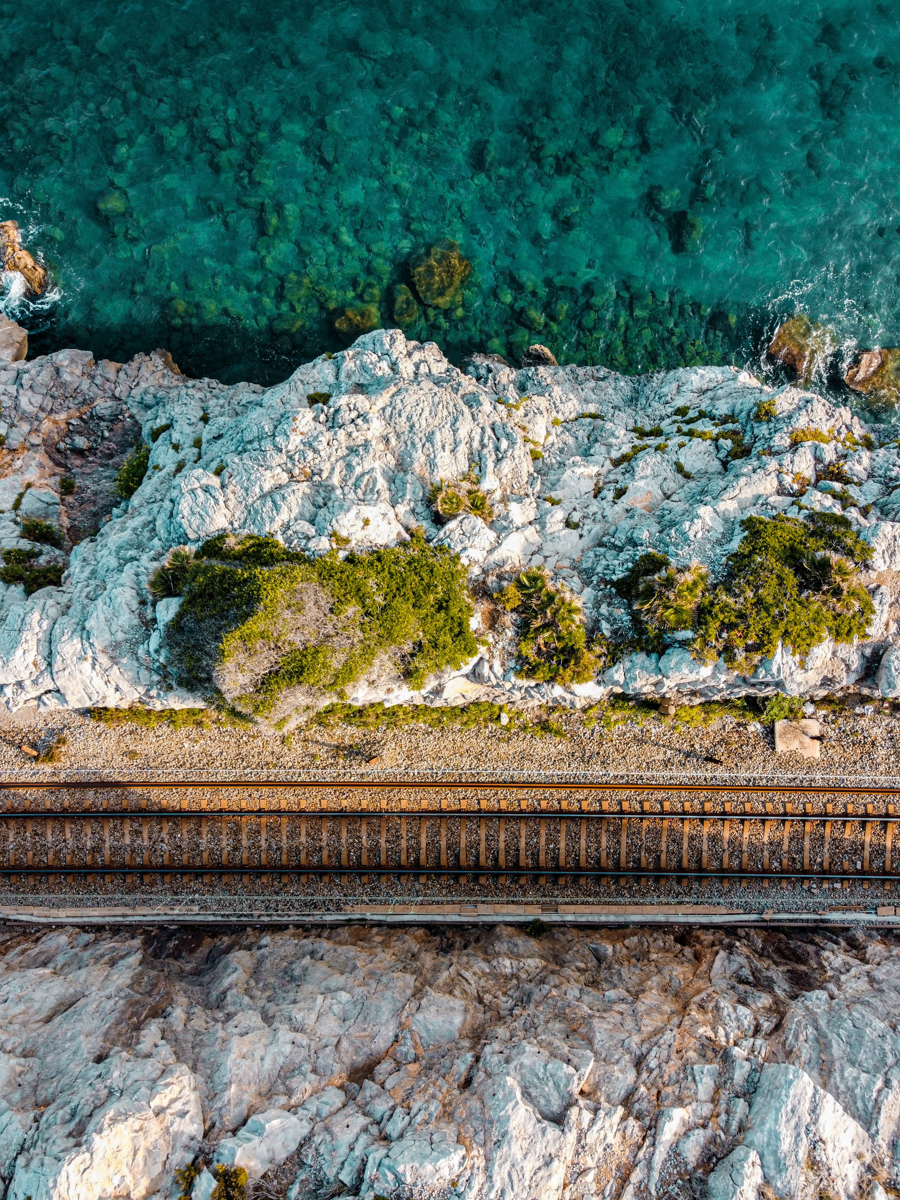 railway, nature, sea, view from above, coast 32K