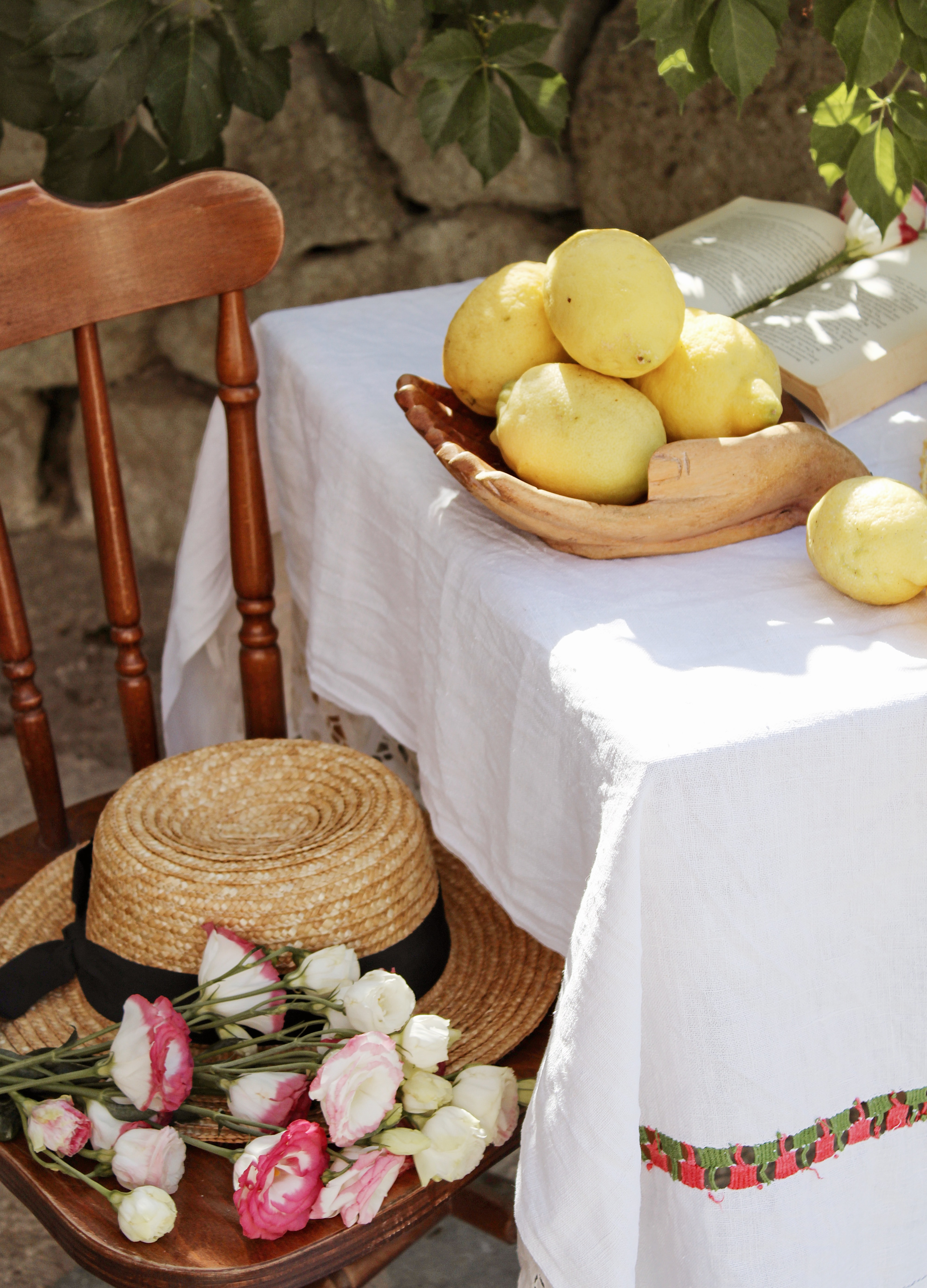 lemons, flowers, miscellanea, miscellaneous, chair, table, citrus, hat, citruses