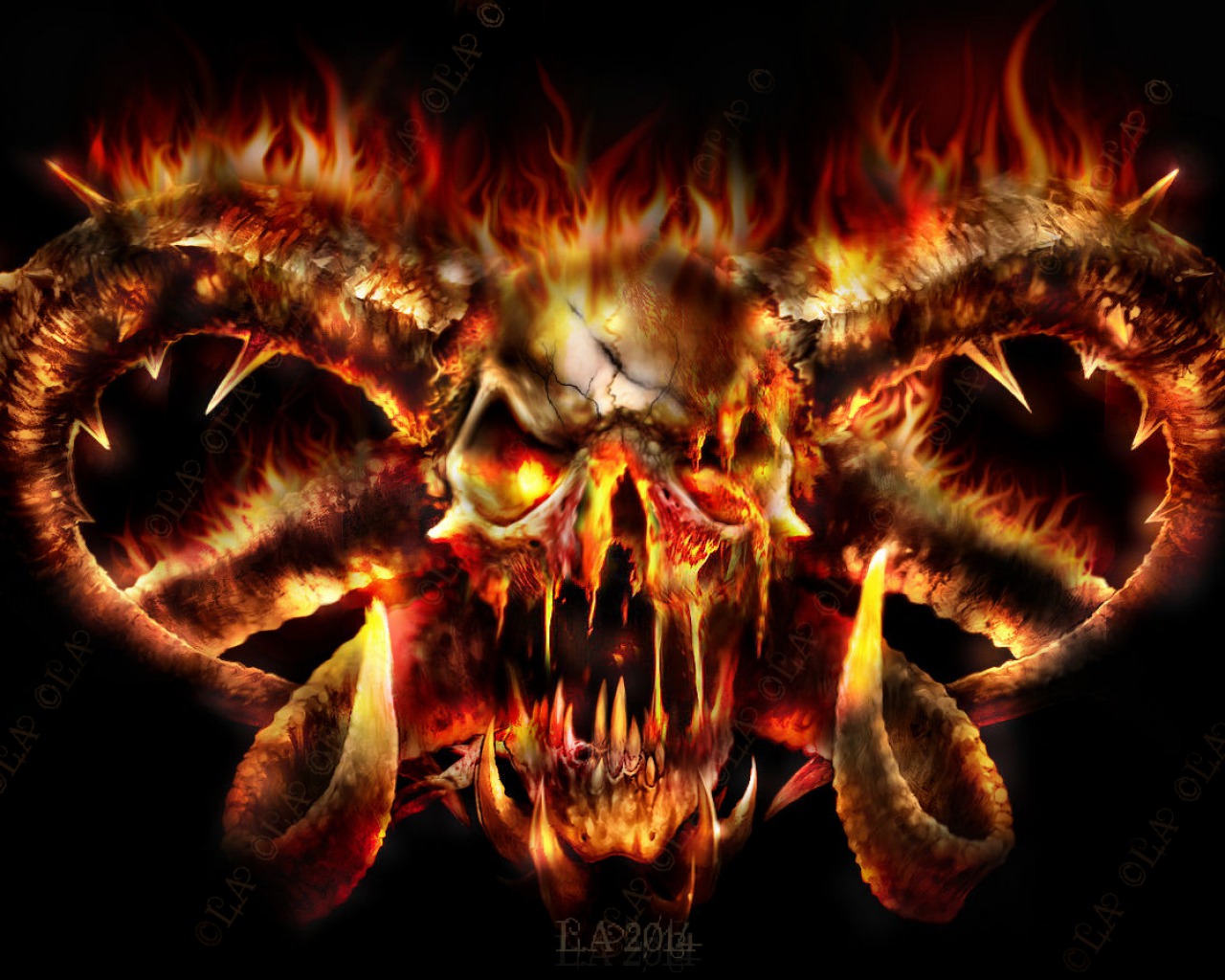 skull, devil, fire, dark, horns Aesthetic wallpaper