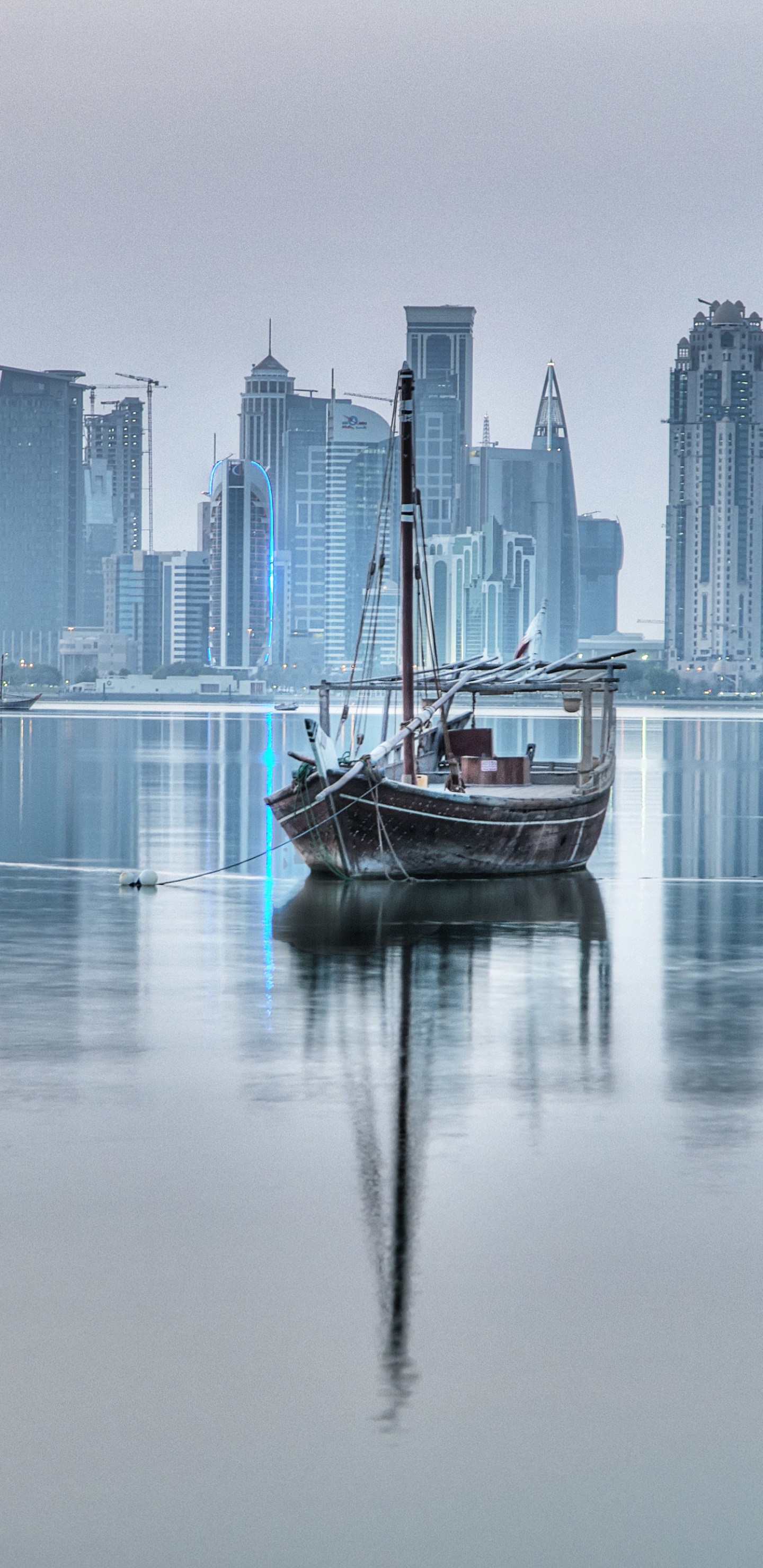 Boats in the Water by the Doha Cityscape