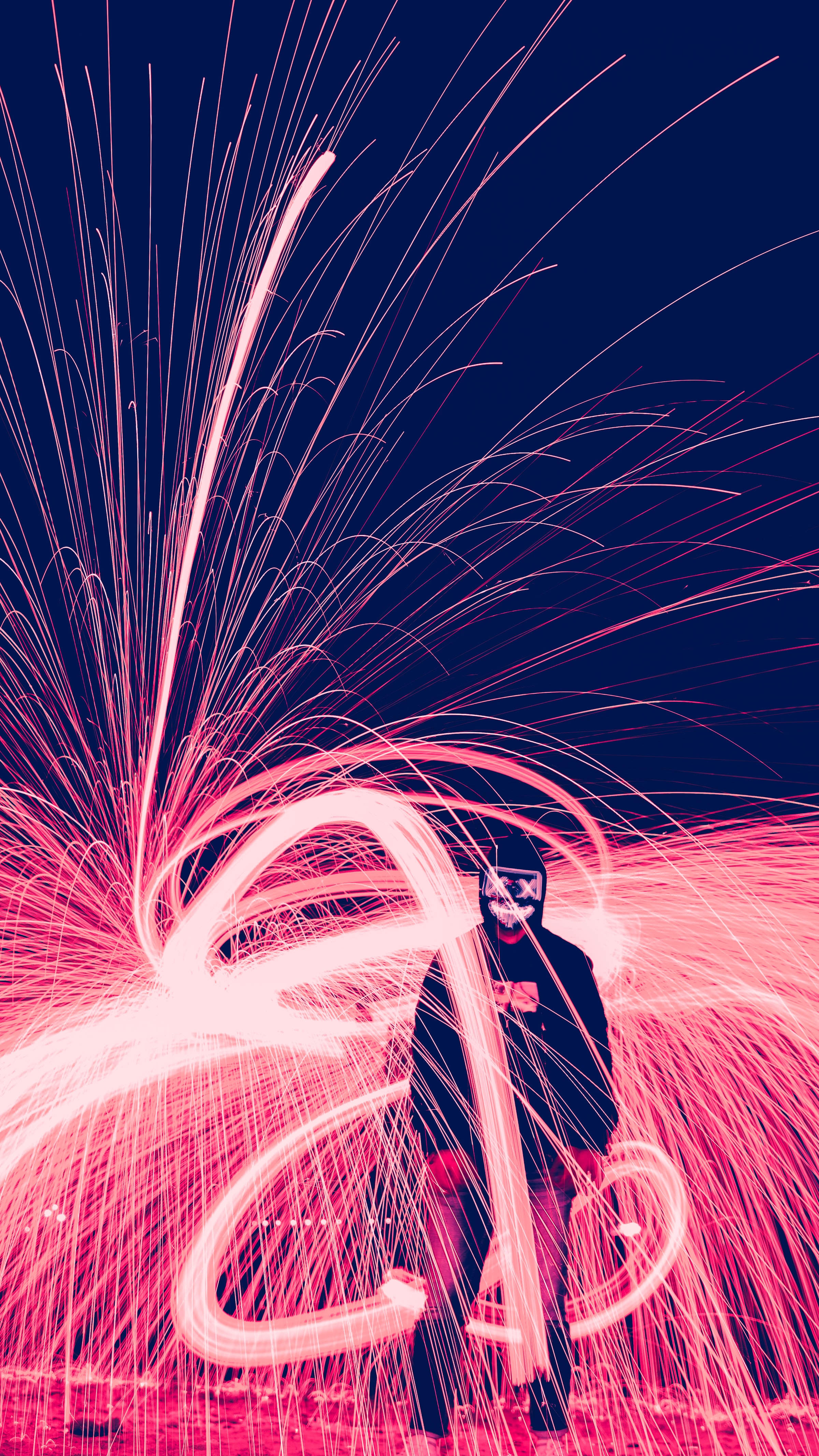 mask, sparks, miscellanea, miscellaneous, neon, freezelight, human, person iphone wallpaper