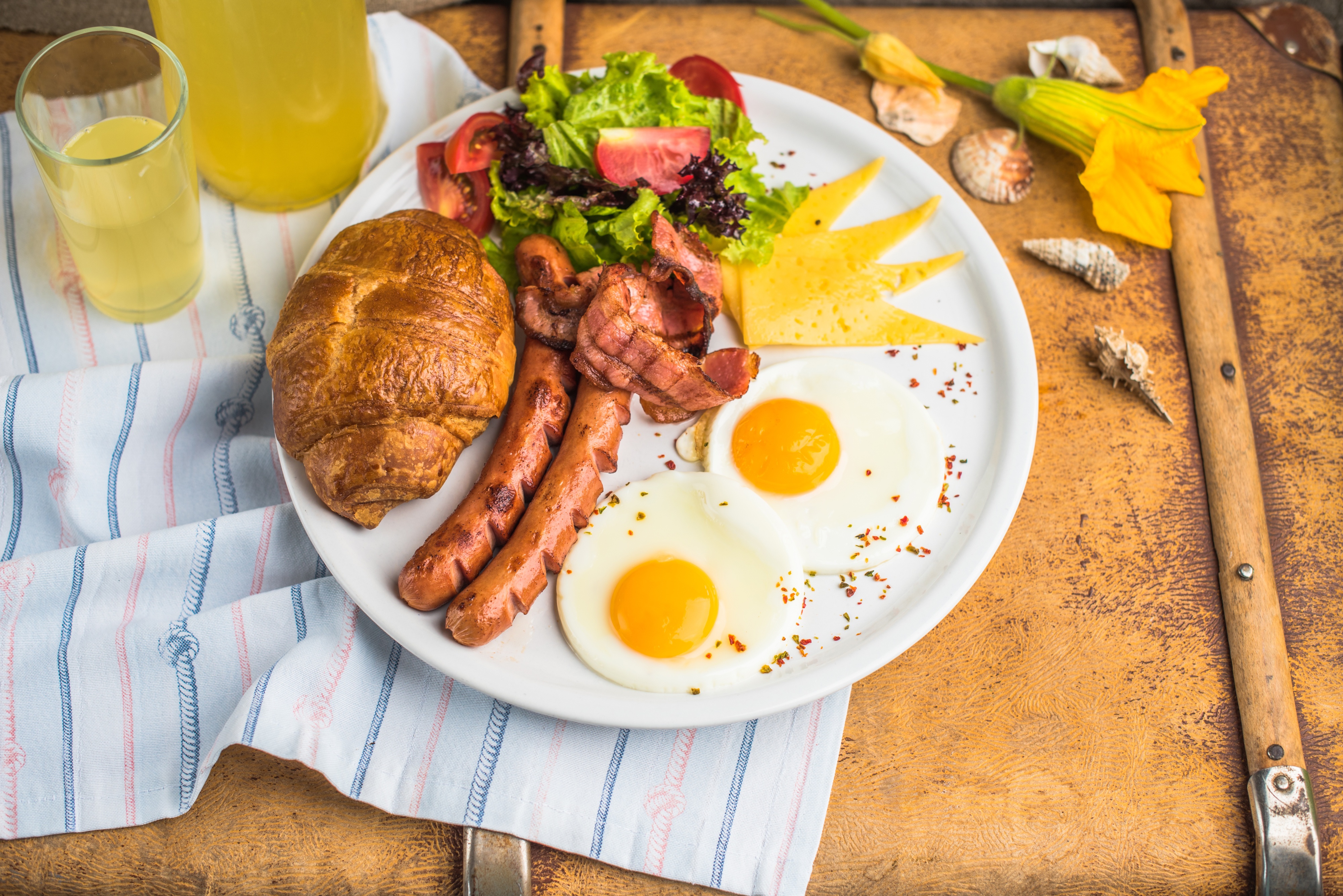 breakfast, egg, food, sausage, still life