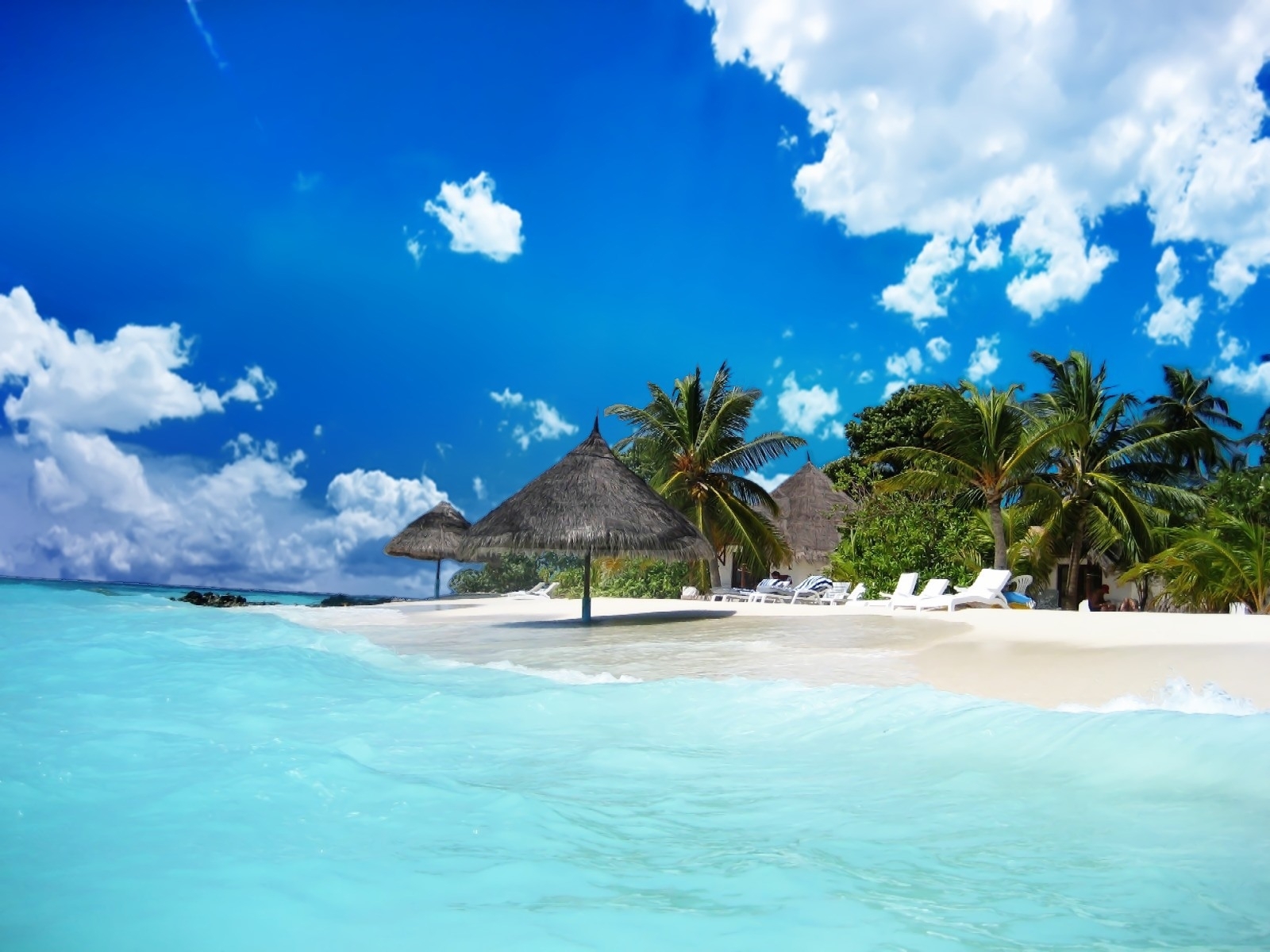 909 baixar imagens praia, paisagem, céu, mar, palms - papéis de parede e protetores de tela gratuitamente