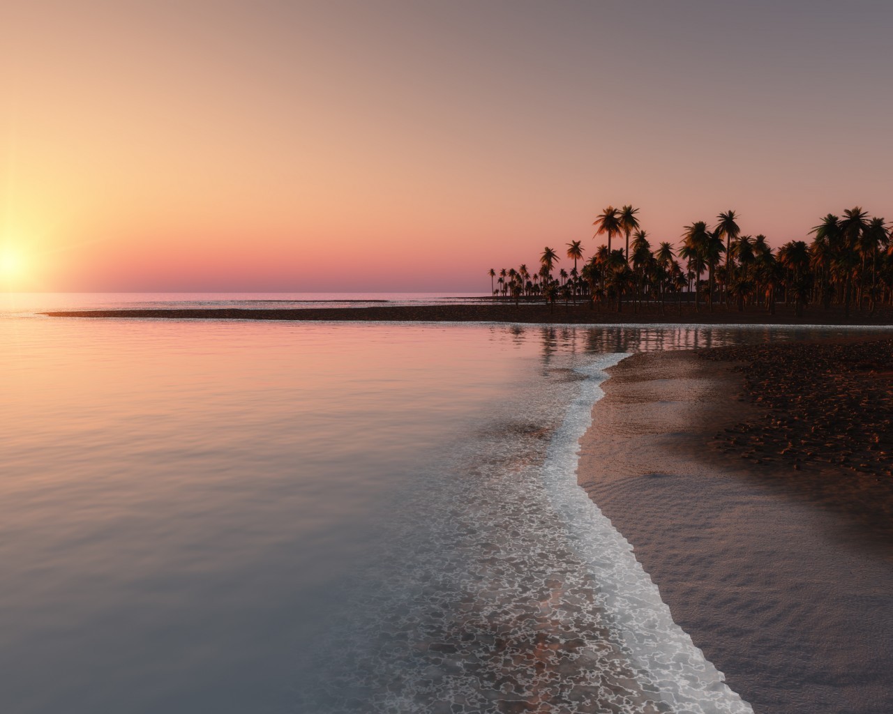 20622 Hintergrundbild herunterladen landschaft, sunset, sea, strand, palms - Bildschirmschoner und Bilder kostenlos