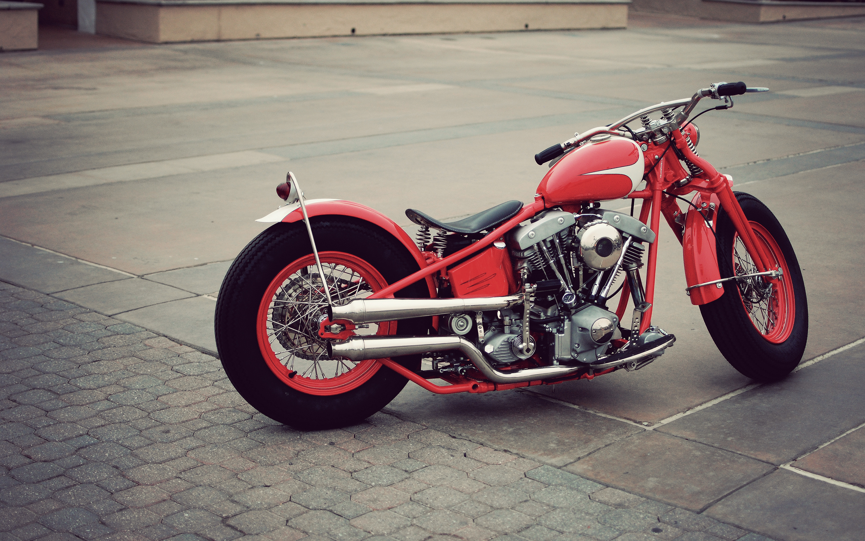 motorcycle, motorcycles, red, vintage, bobber 5K