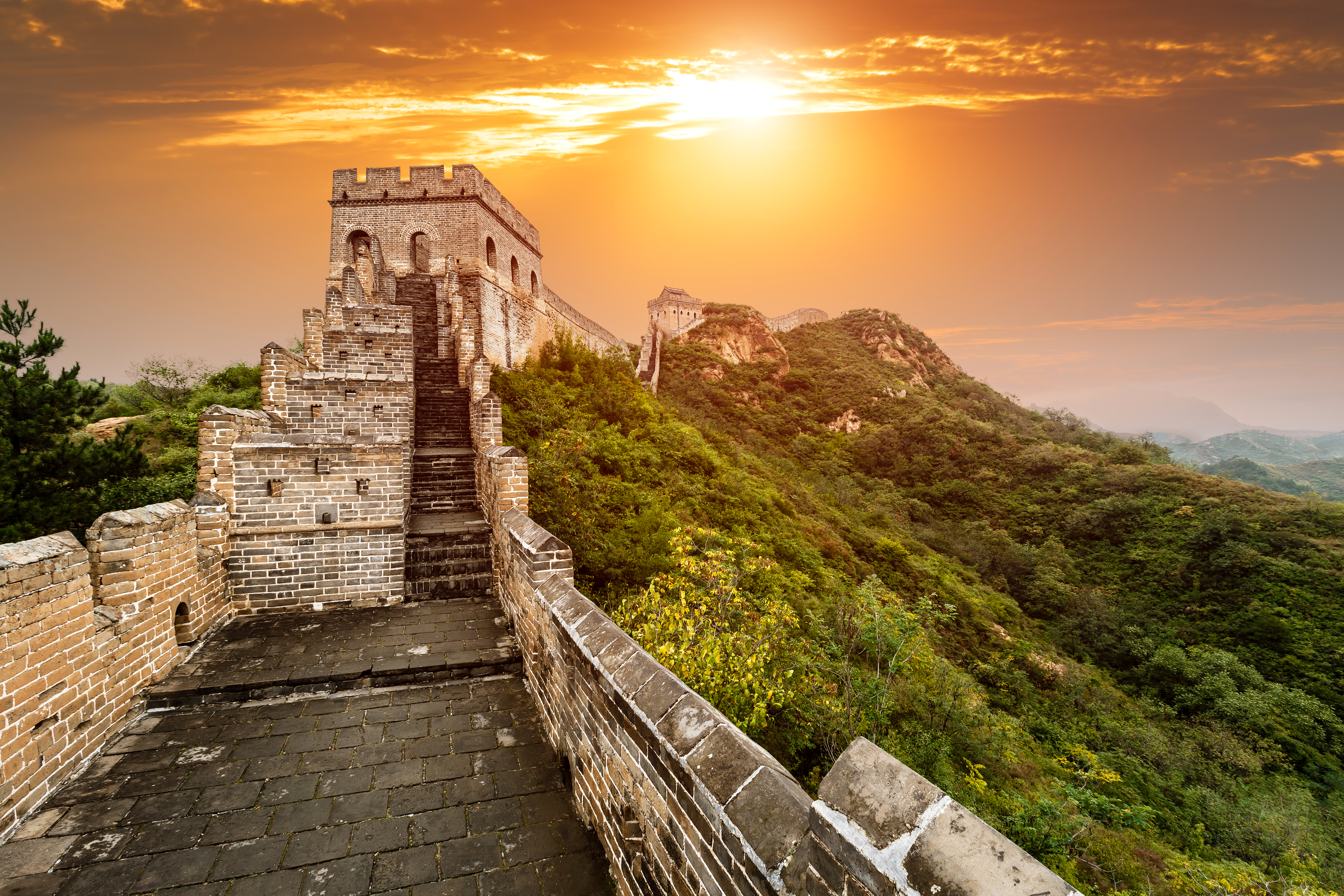 landscape, man made, great wall of china, china, sky, sunset, monuments