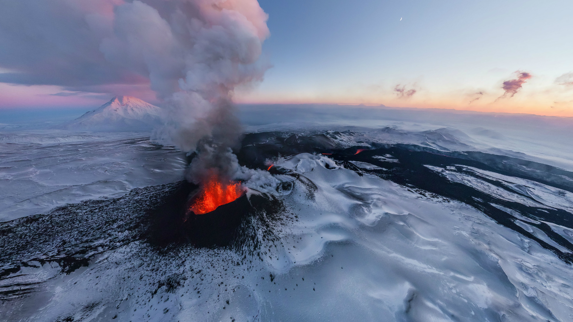 aerial, lava, earth, volcano, ice, snow, winter, volcanoes Free Stock Photo