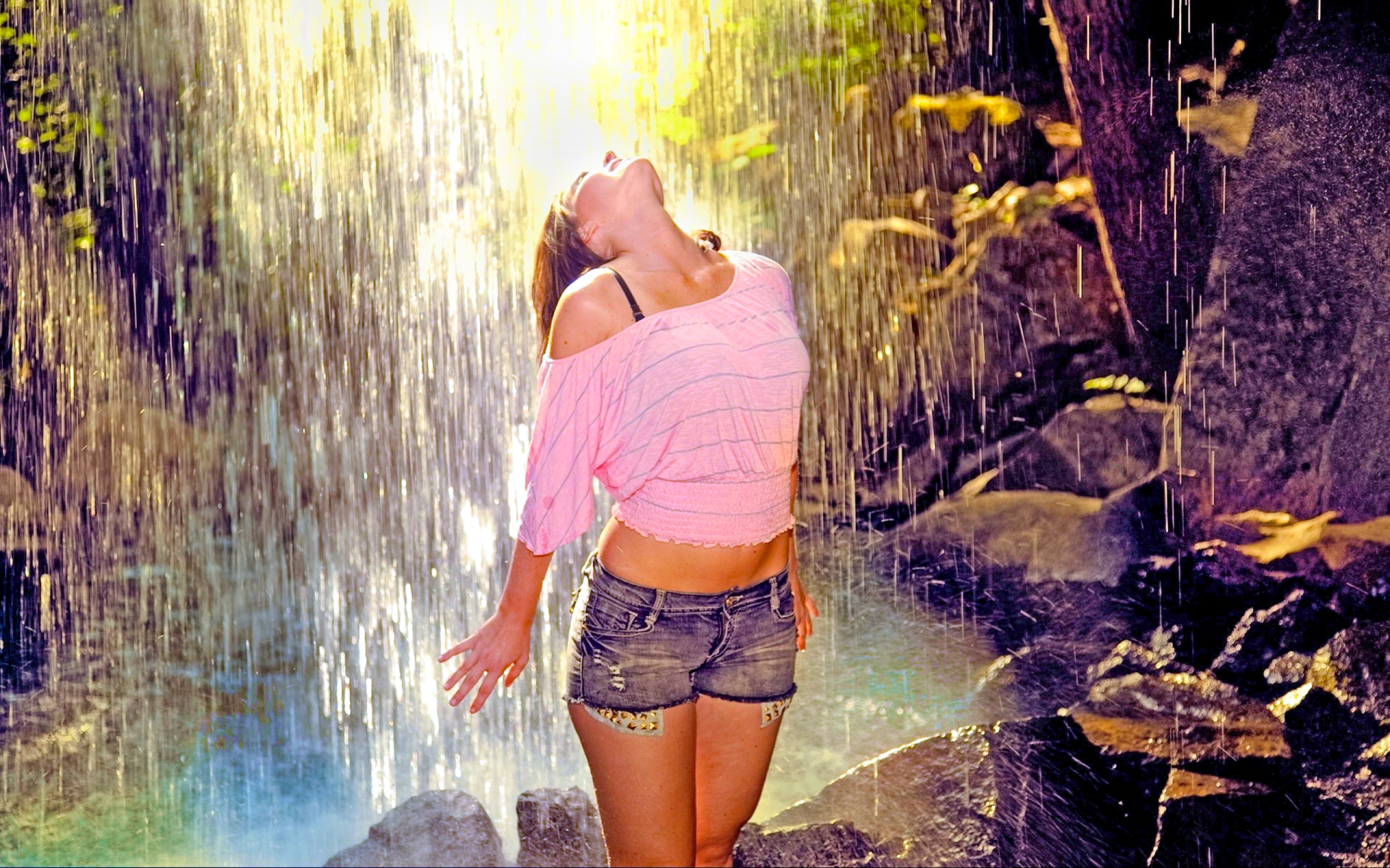tropical, model, spring, beautiful, women, rain HD wallpaper