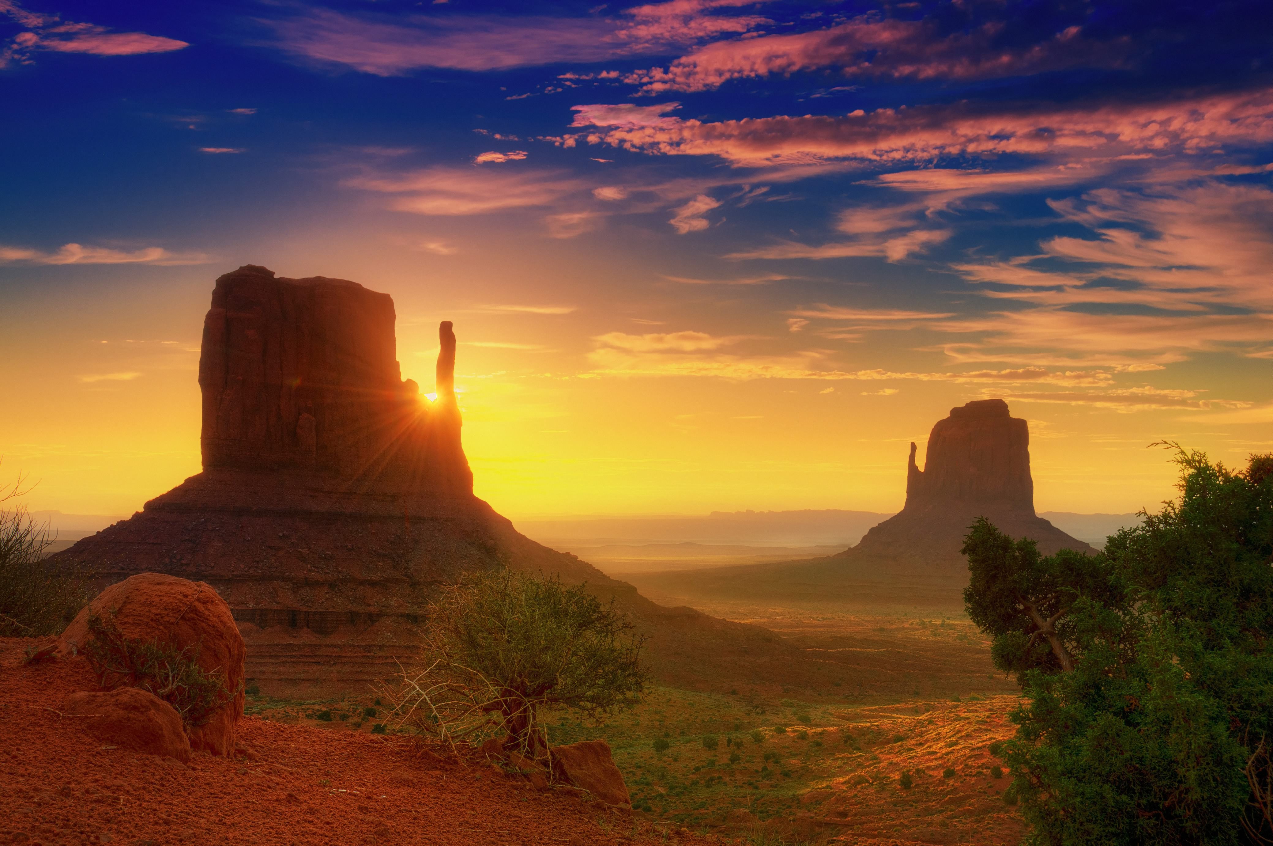 utah, arizona, earth, monument valley, desert, sky, sunbeam, sunrise