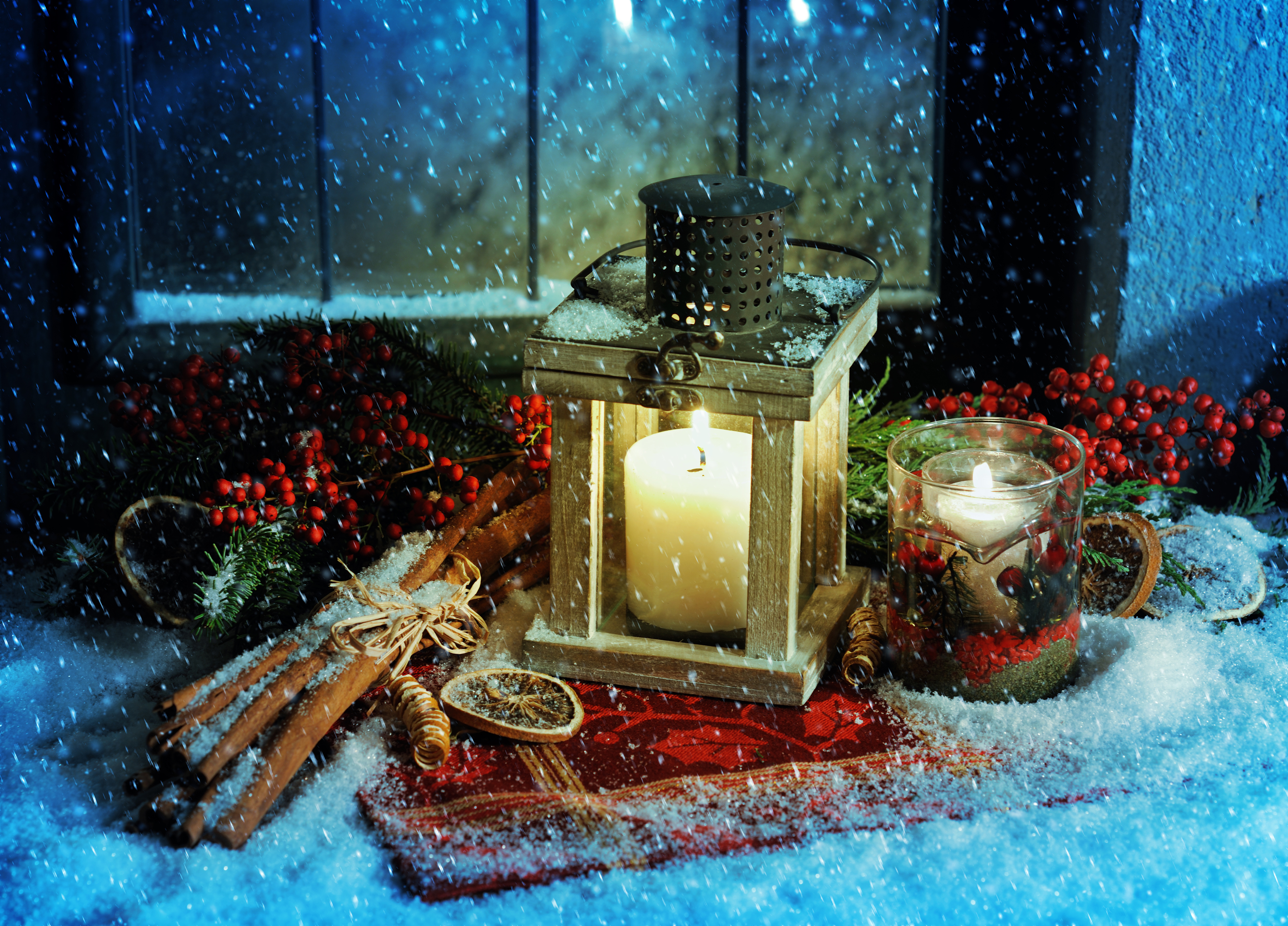 1528202 завантажити шпалери снігопад, свято, різдво, свічка, зима - заставки і картинки безкоштовно