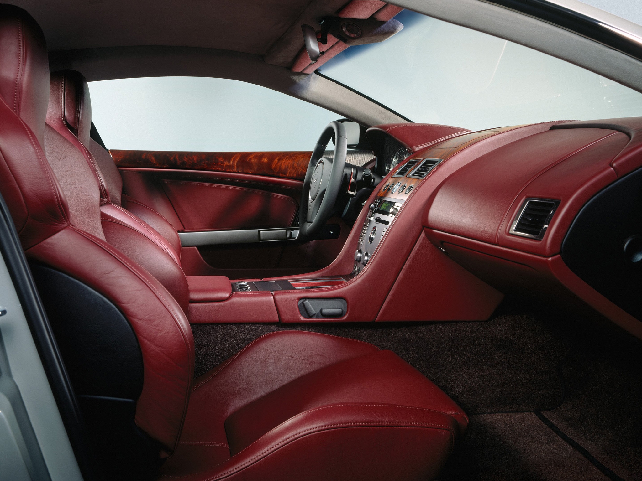 cars, interior, aston martin, red, steering wheel, rudder, salon, 2004, db9 wallpapers for tablet