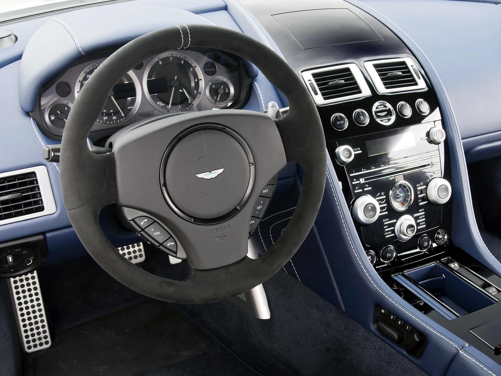 HD wallpaper interior, aston martin, cars, blue, steering wheel, rudder, salon, speedometer, 2011, v8, vantage