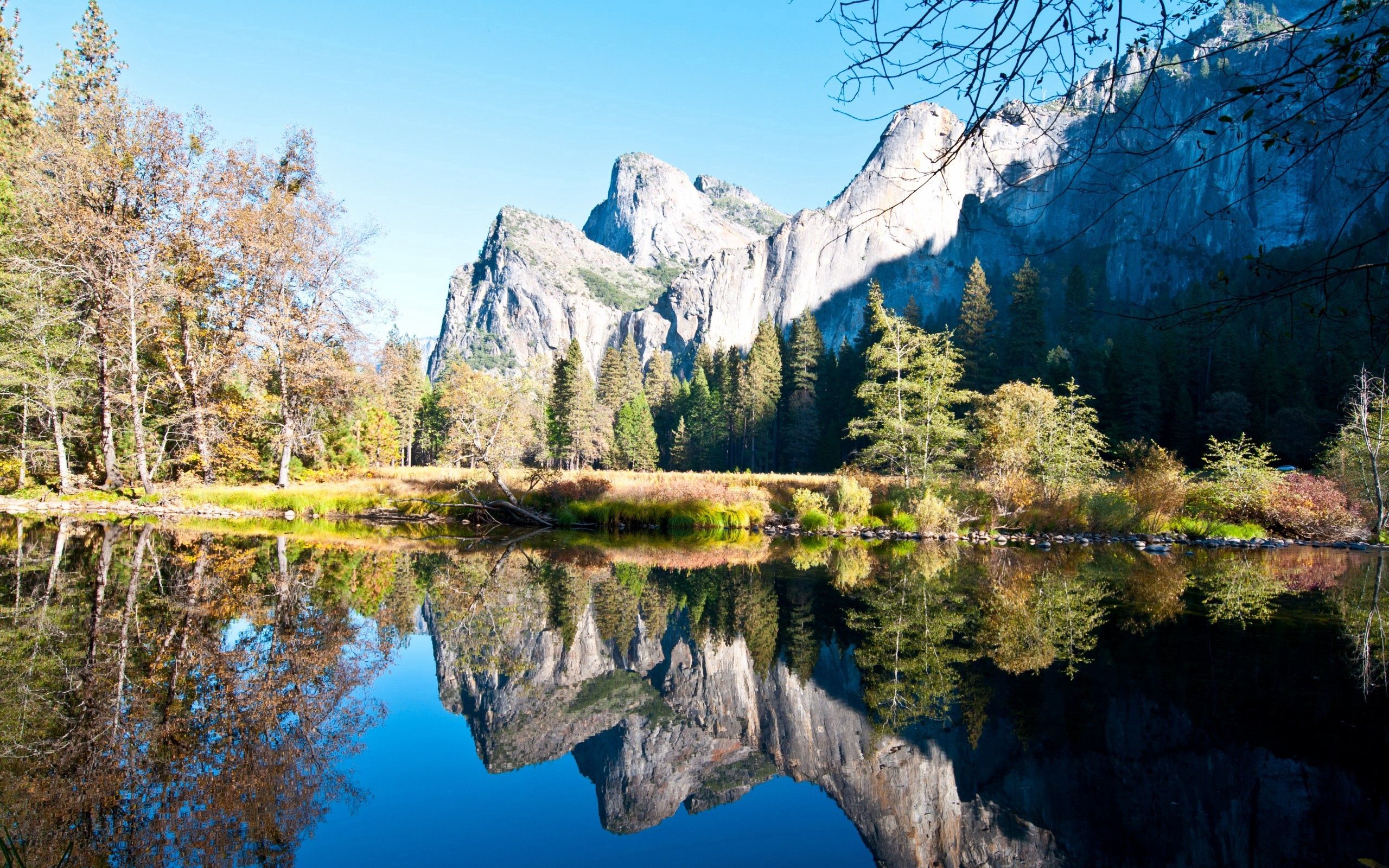 nature, mountains, vertex, top, reflection Panoramic Wallpaper