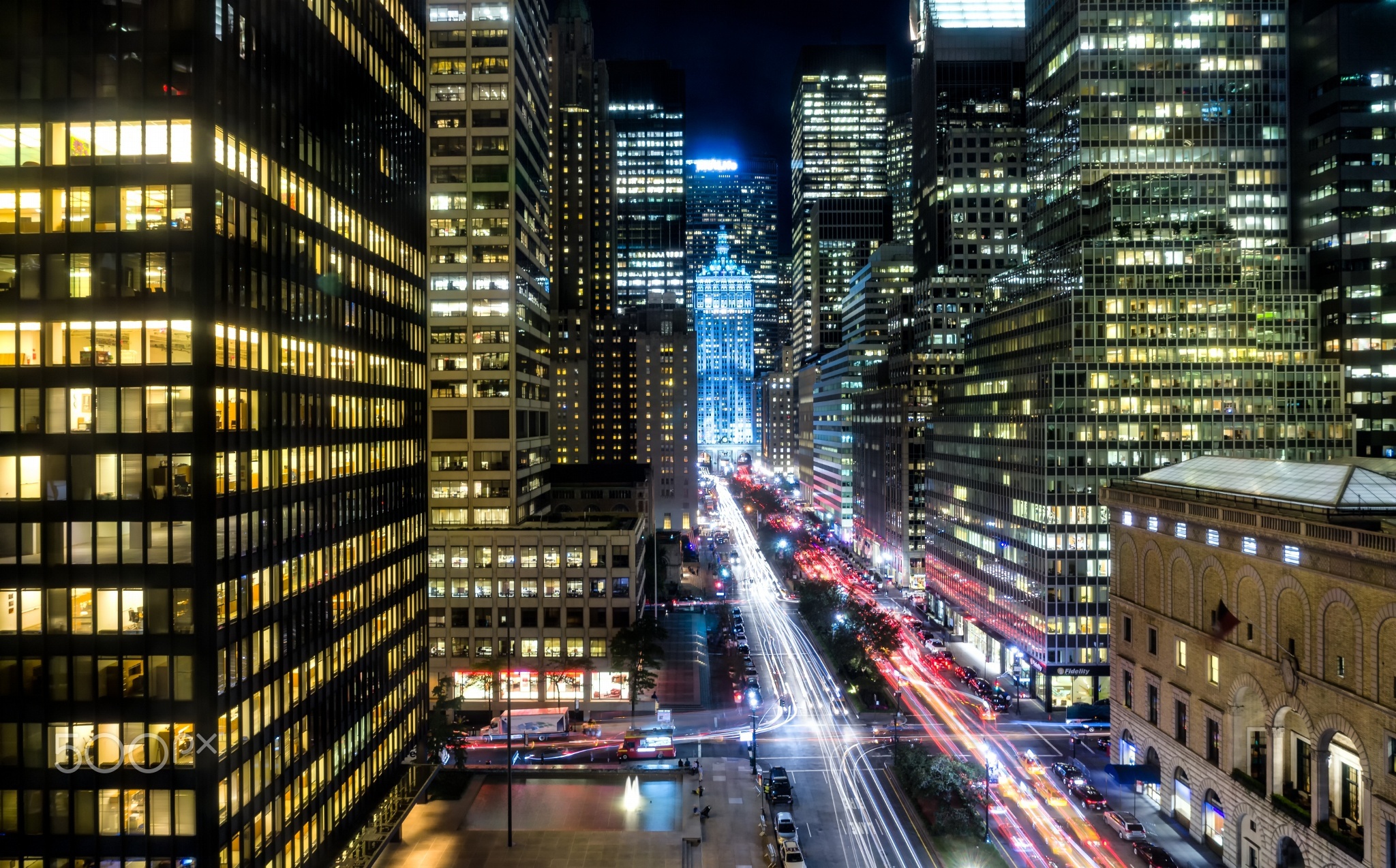 Download mobile wallpaper Cities, Night, Usa, City, Skyscraper, Building, Light, Street, New York, Man Made, Time Lapse for free.