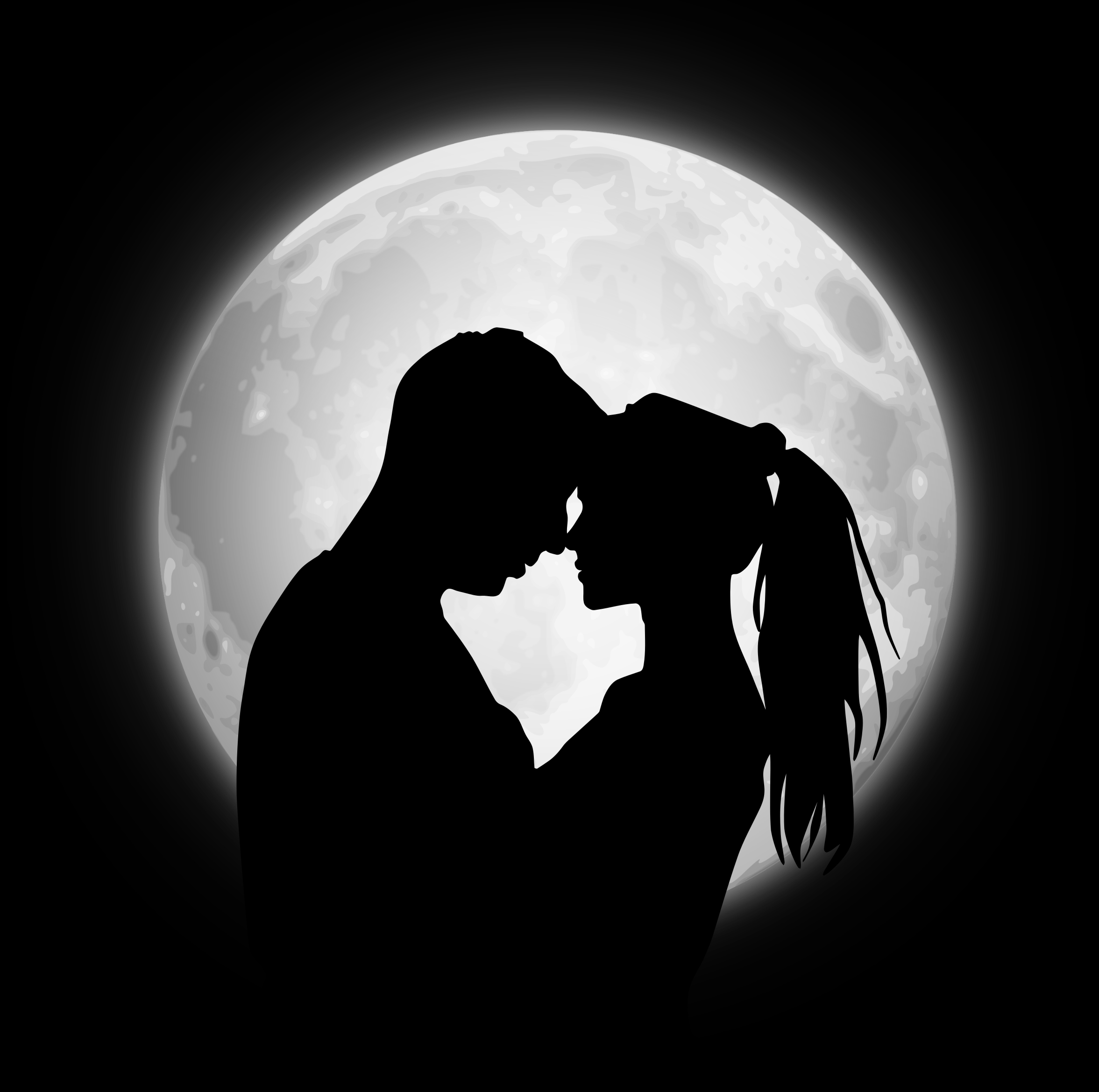 love, pair, silhouettes, moon, couple HD wallpaper