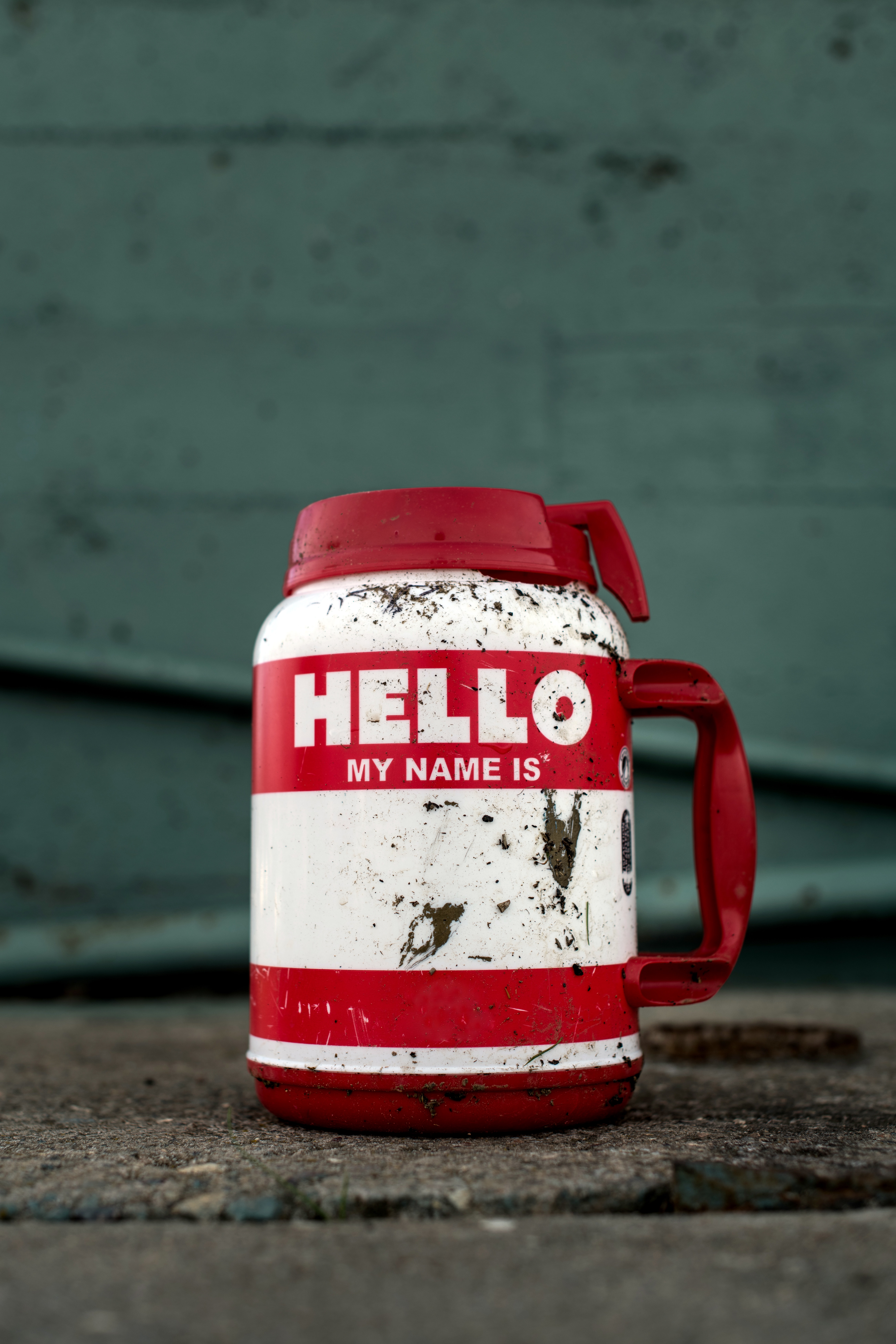 words, jug, stains, spots, inscription, thermos, dirty