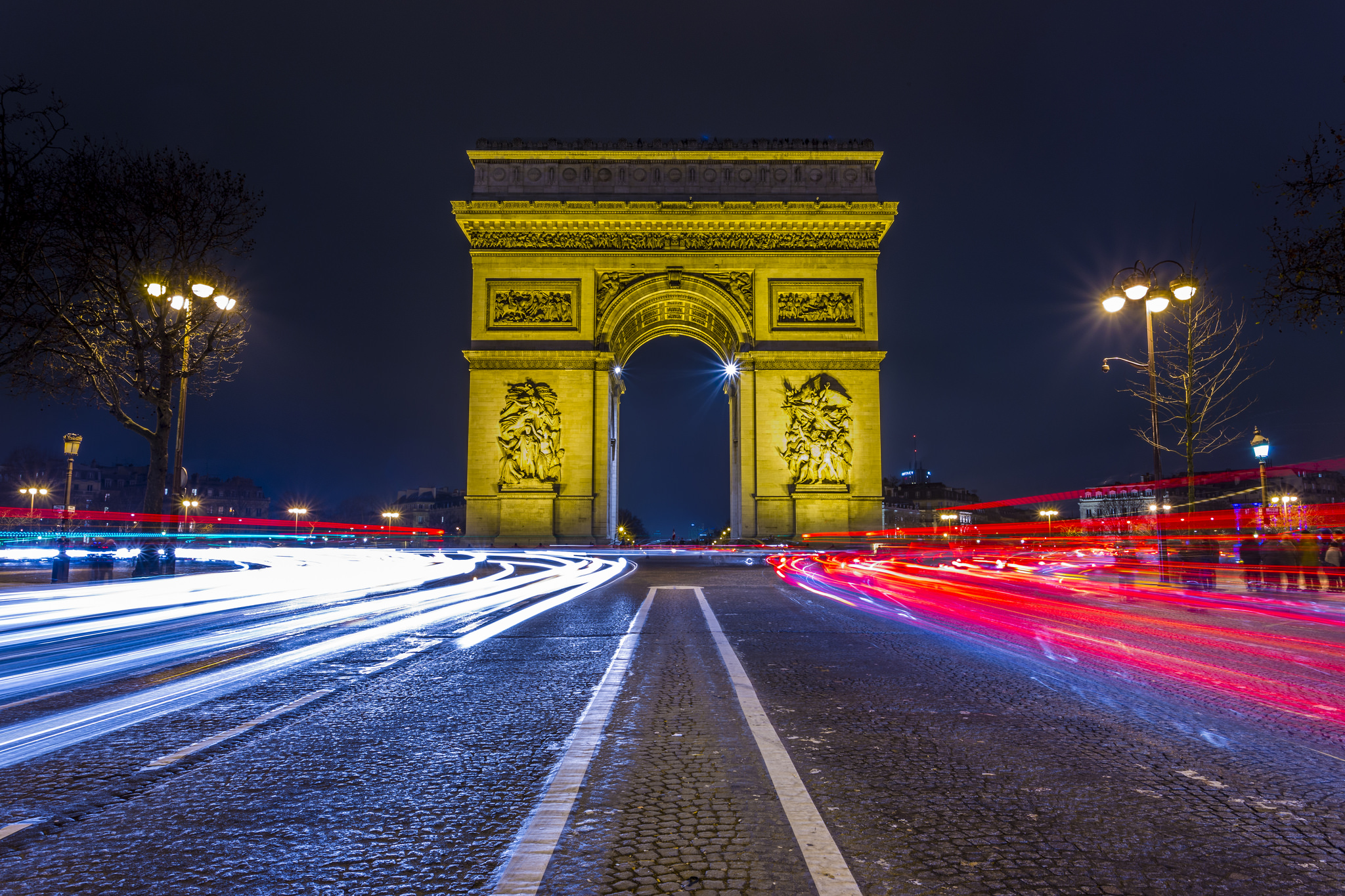 paris, man made, arc de triomphe, france, monument, night, time lapse, monuments