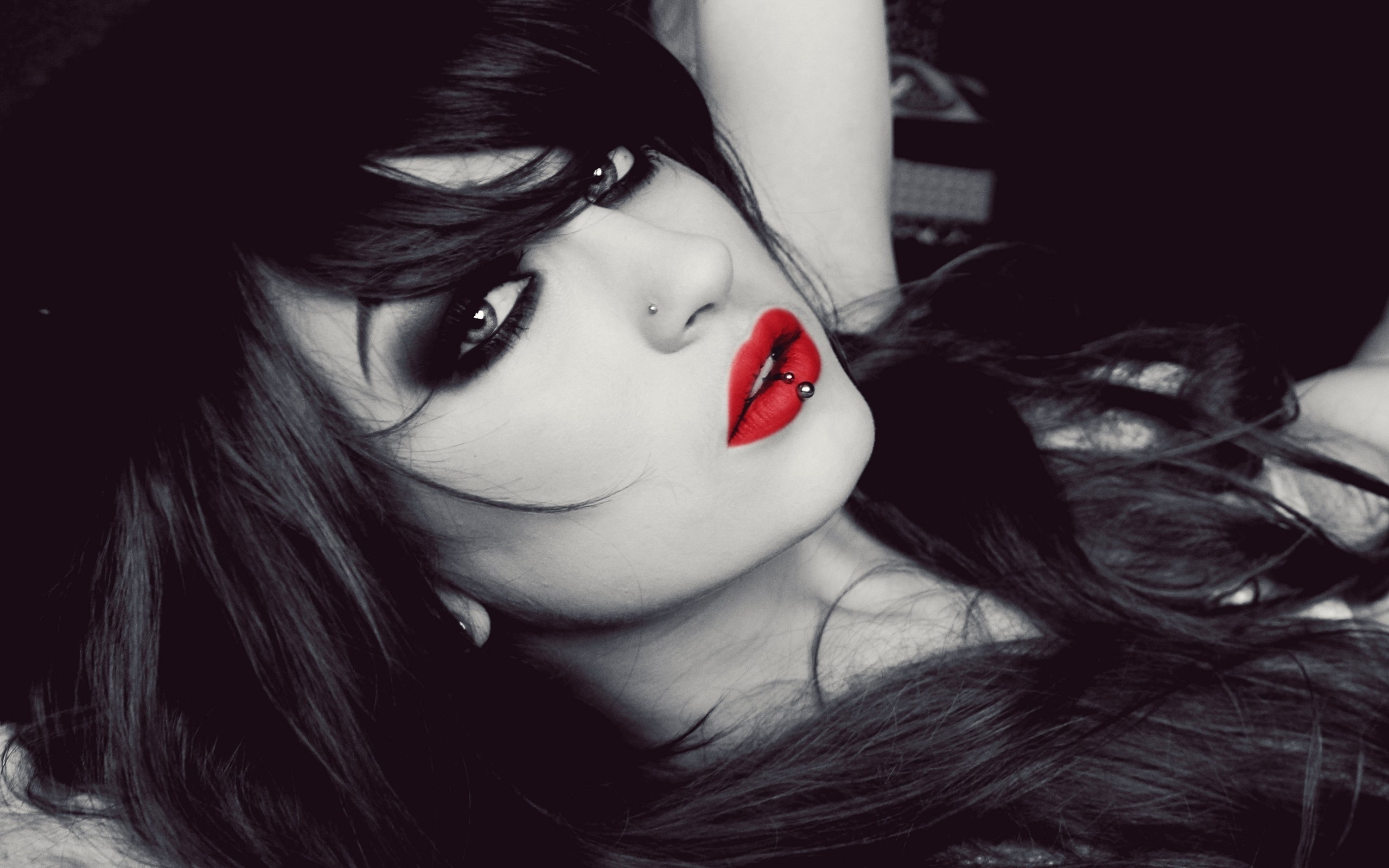 face, mood, lipstick, women, black hair, piercing 5K