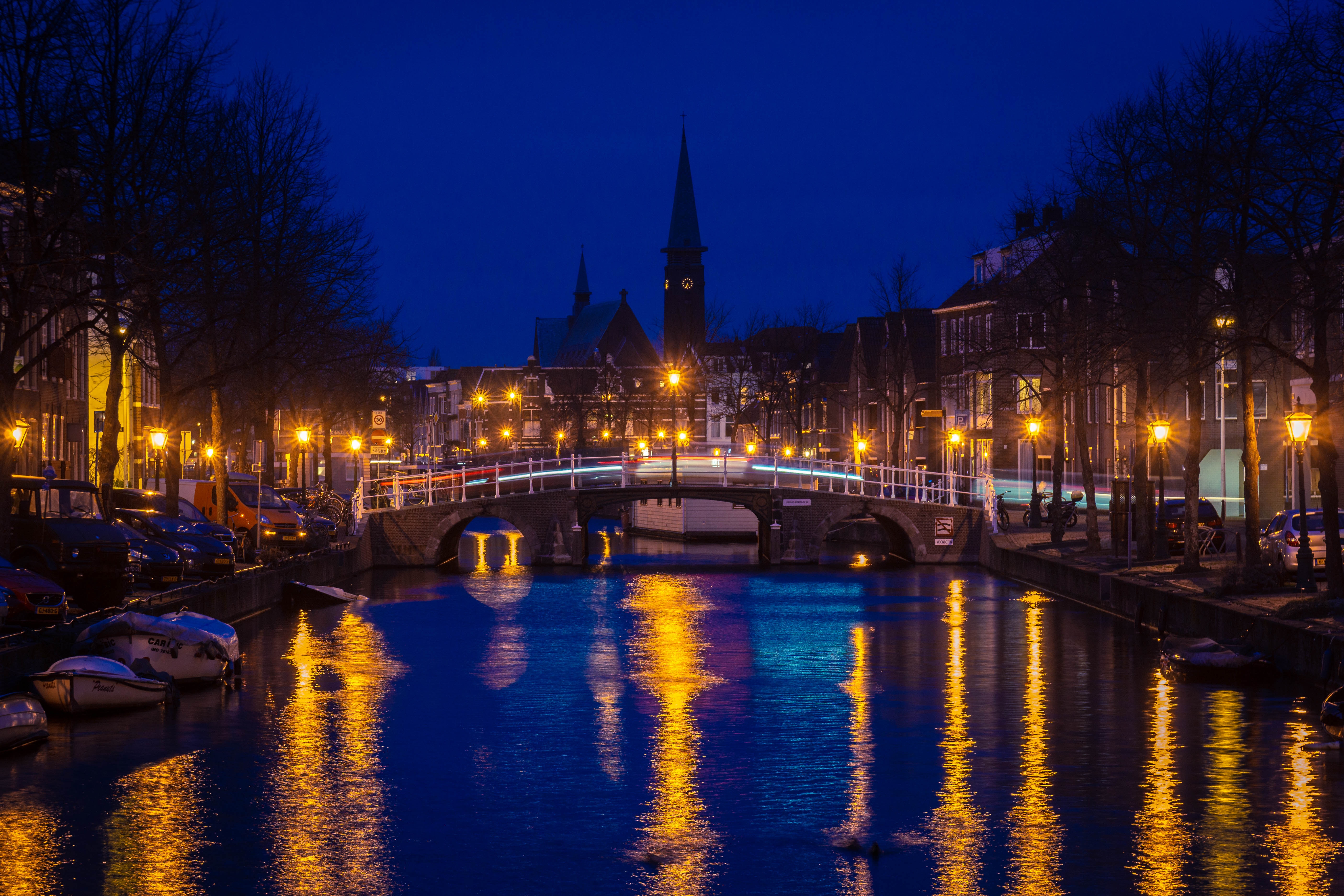 Téléchargez gratuitement l'image Lumières De La Ville, Pays Bas, Pont, Ville De Nuit, Villes, L'architecture sur le bureau de votre PC