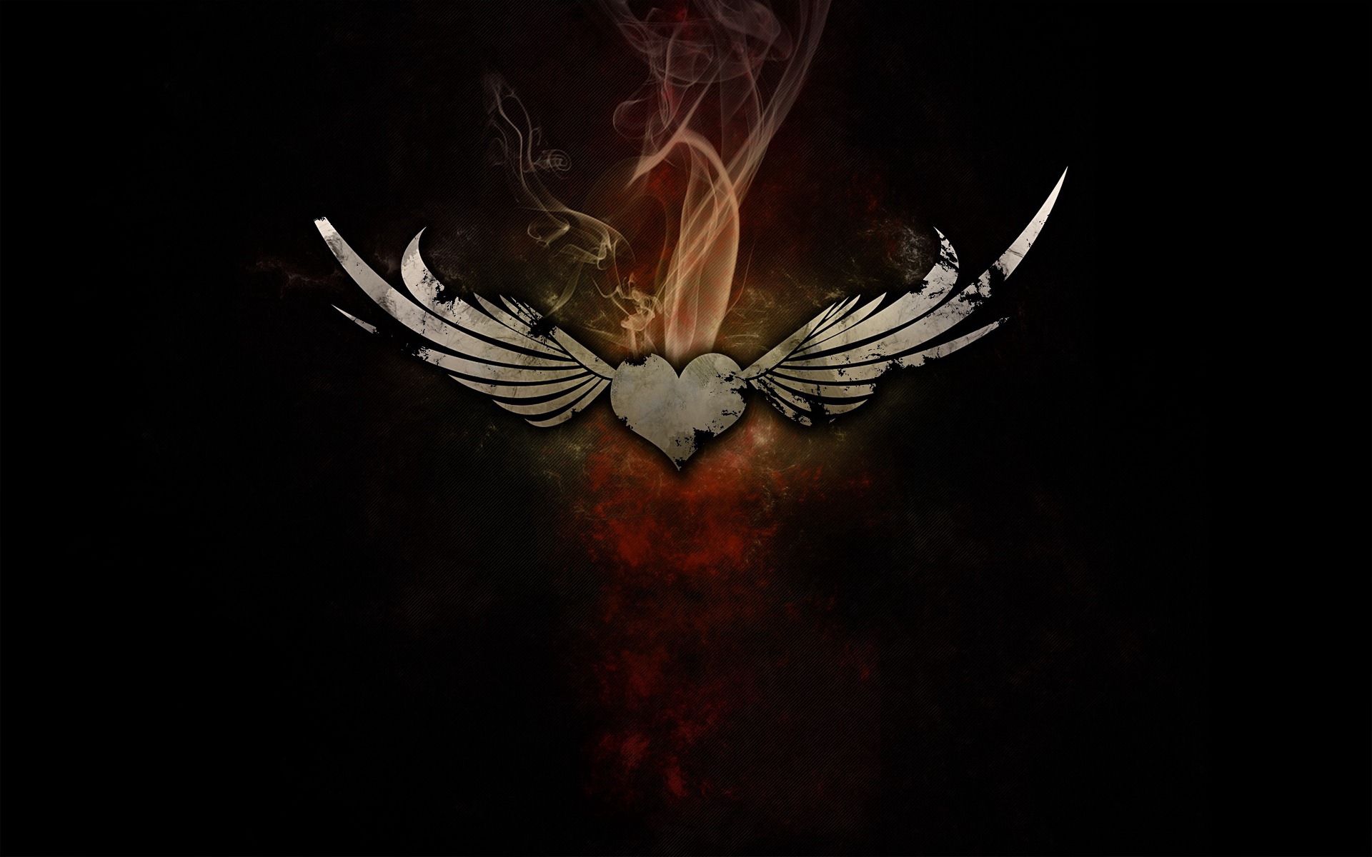 heart, abstract, smoke, dark background, wings Full HD