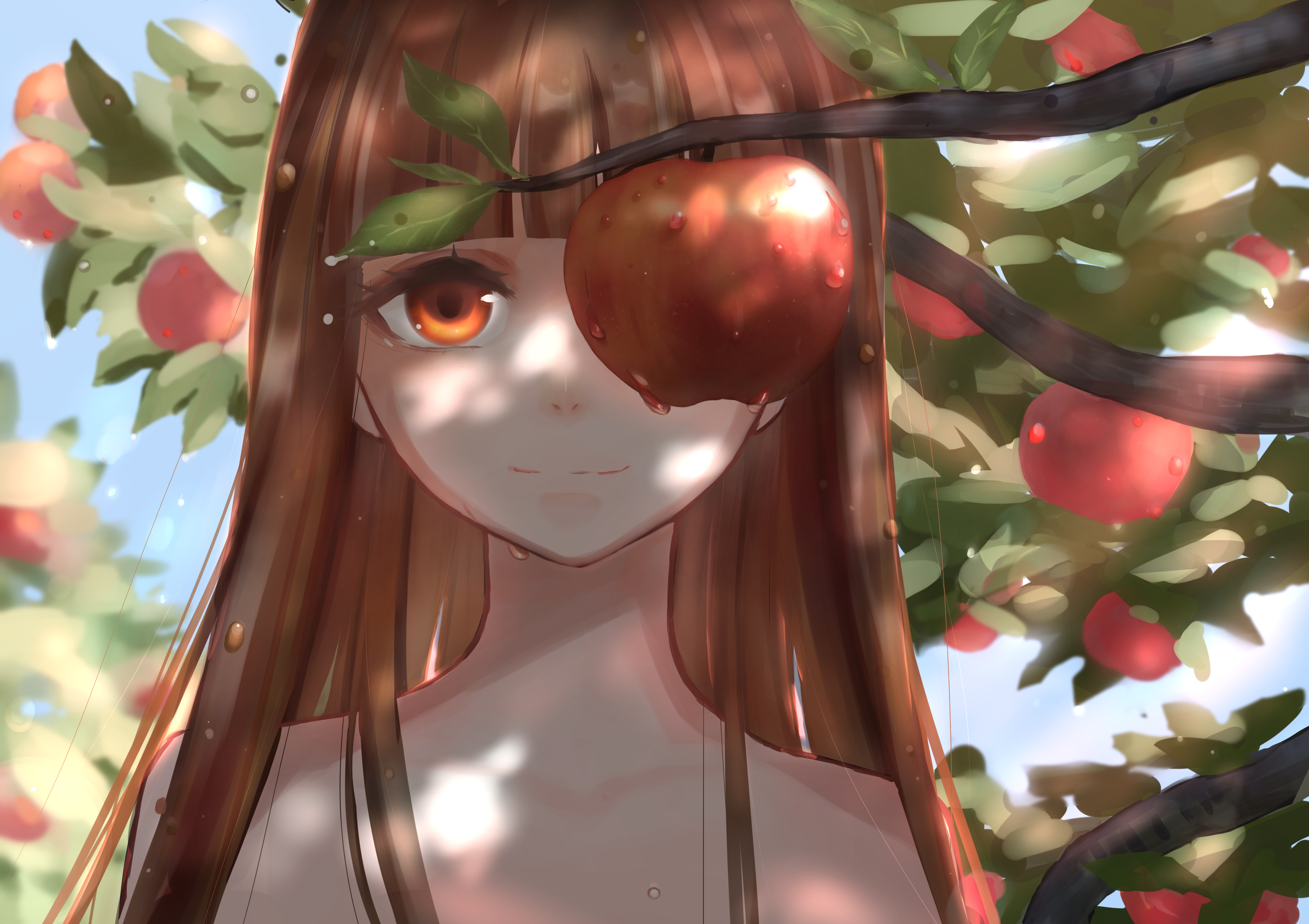Аниме девушка с яблоком