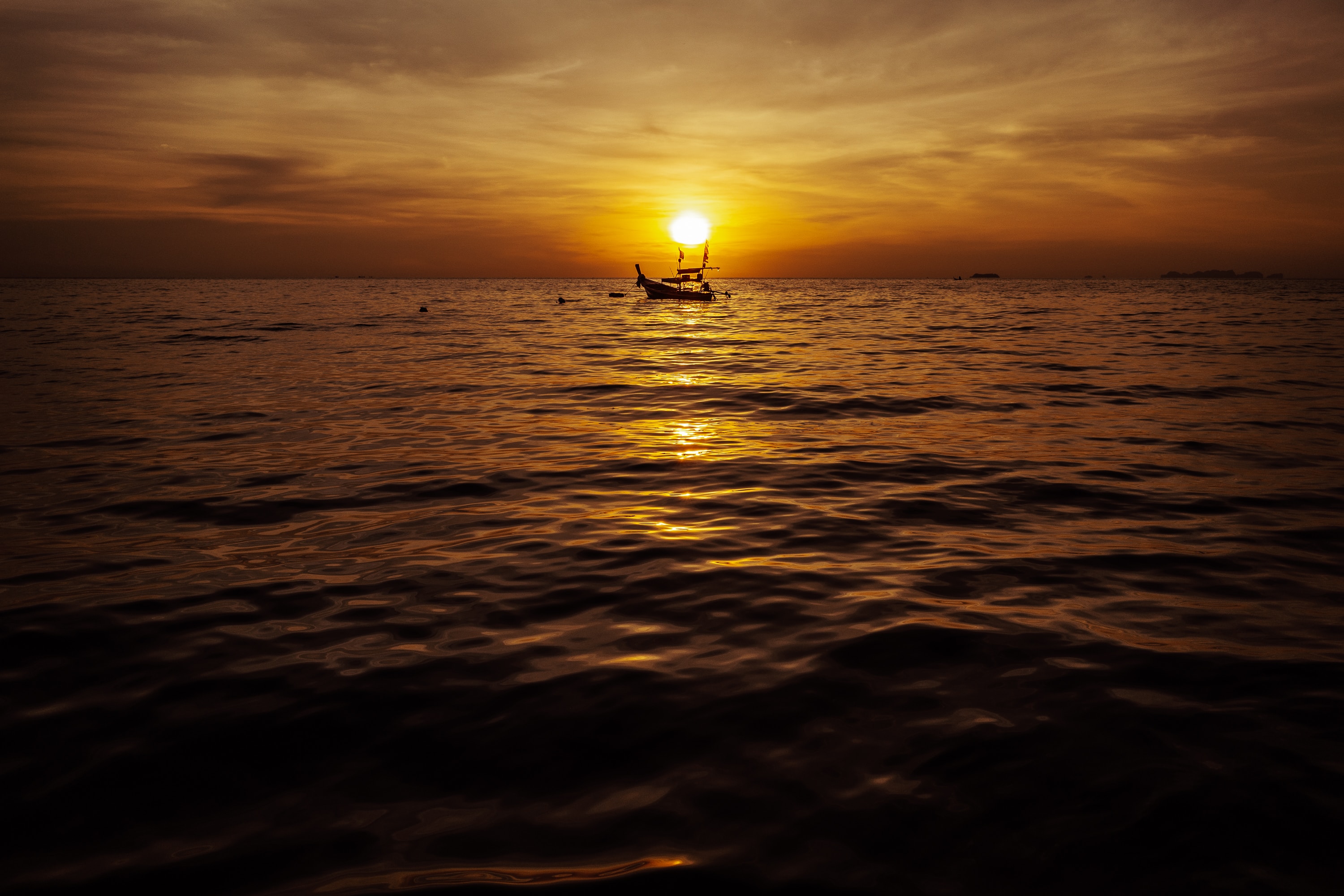 Download mobile wallpaper Sea, Dusk, Twilight, Waves, Sunset, Boat, Dark for free.